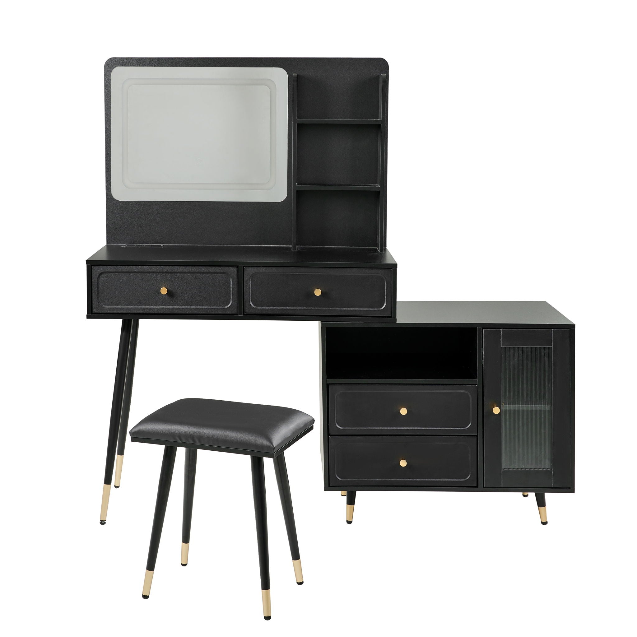 Modern Makeup Vanity Desk With Mirror And Lights Retractable Design Engineered Wood - Black - Best Buy Furniture