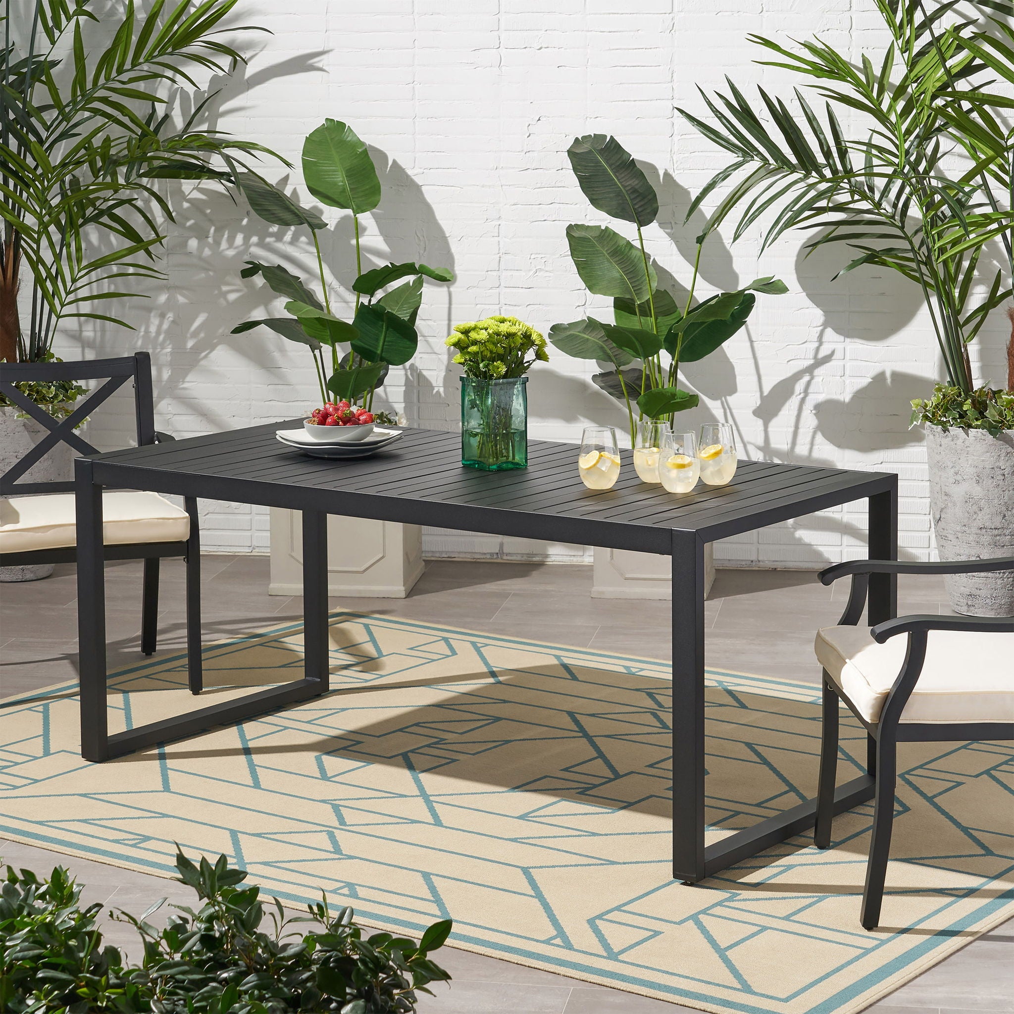 Modern Outdoor Aluminum Rectangular Dining Table With Slatted Top