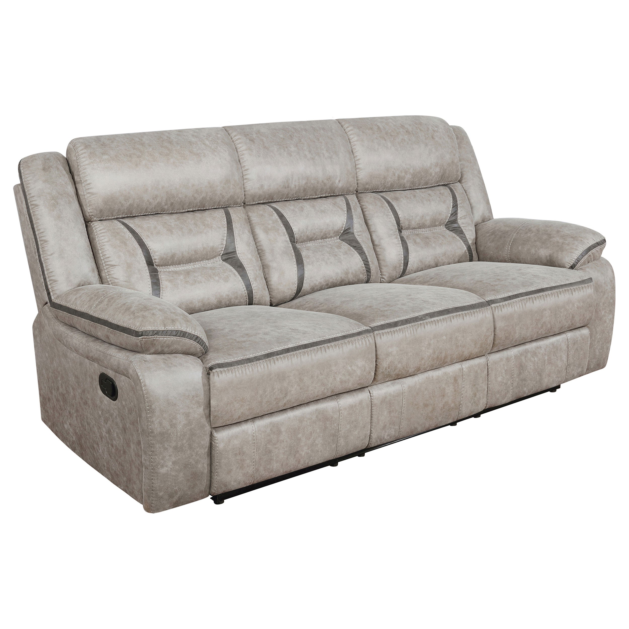 Greer Upholstered Motion Reclining Sofa Taupe-CoasterEveryday