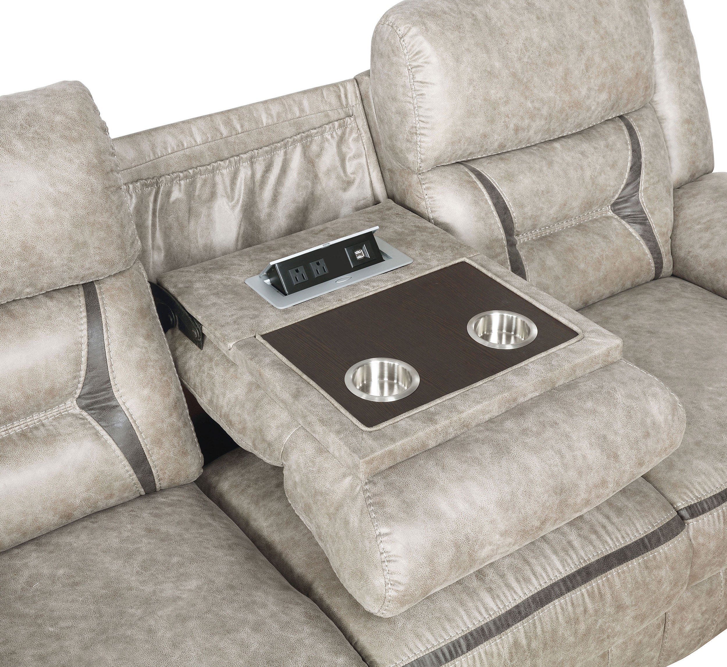 Greer Upholstered Motion Reclining Sofa Taupe-CoasterEveryday