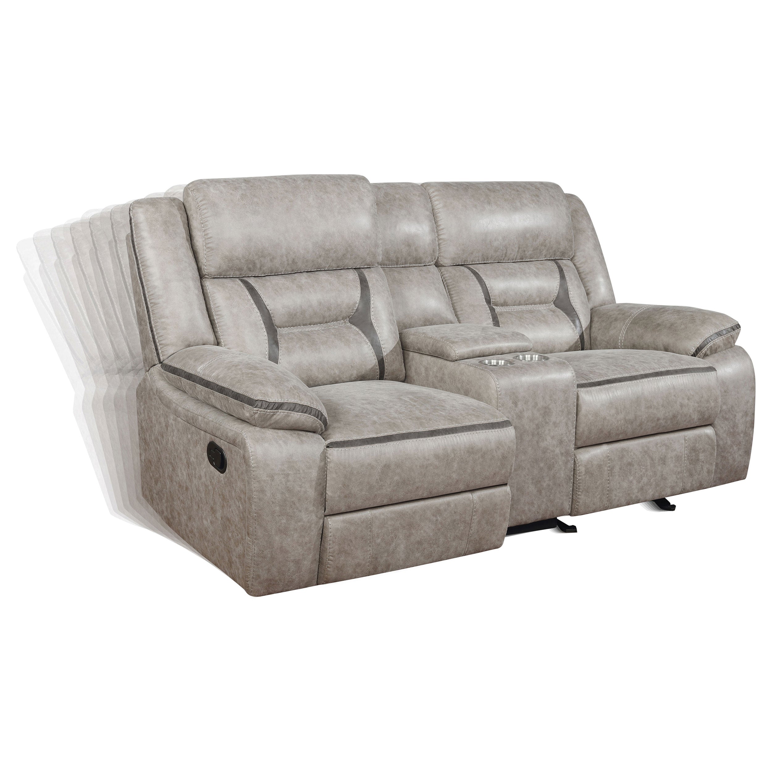 Greer Upholstered Motion Reclining Loveseat Taupe-CoasterEveryday