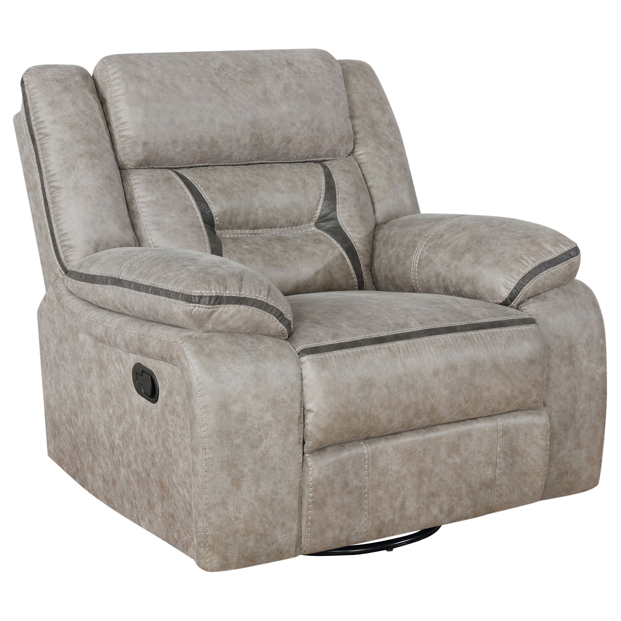 Greer Upholstered Swivel Glider Recliner Chair Taupe-CoasterEveryday
