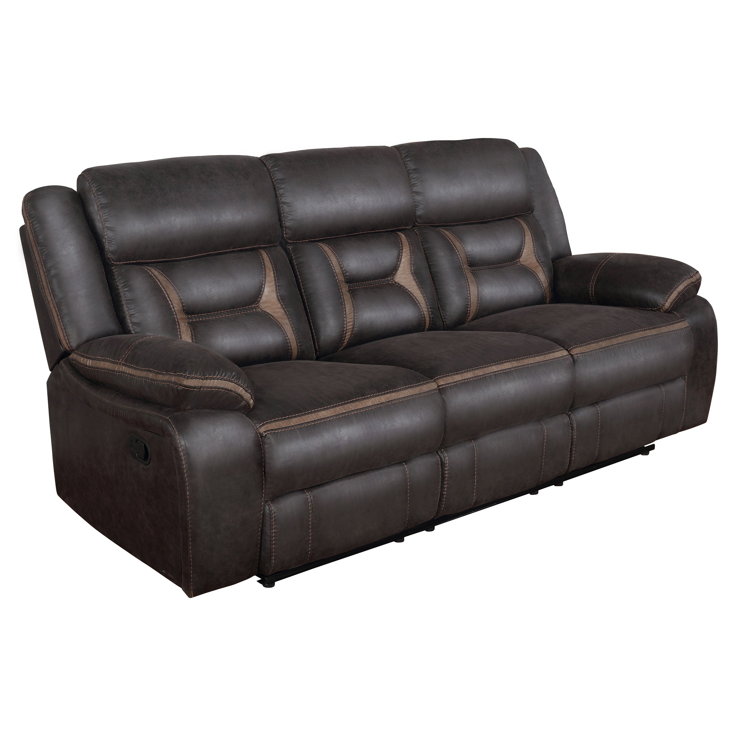 Greer Upholstered Motion Reclining Sofa Brown-CoasterEveryday