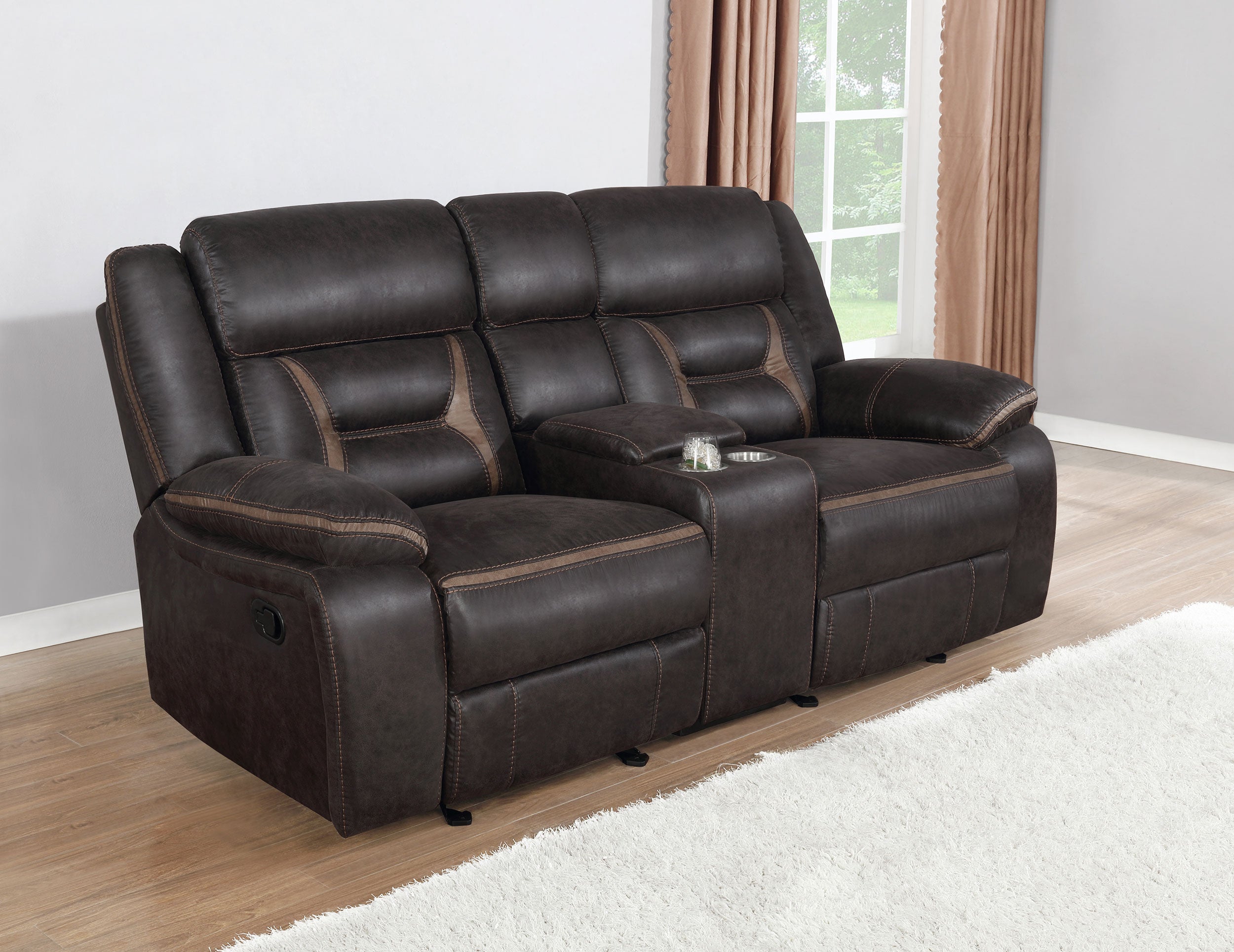 Greer Upholstered Motion Reclining Loveseat Brown-CoasterEveryday