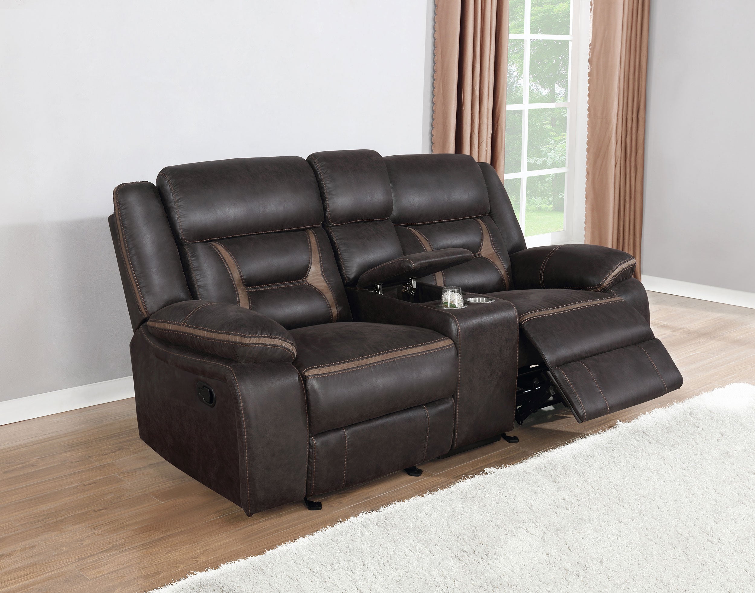Greer Upholstered Motion Reclining Loveseat Brown-CoasterEveryday