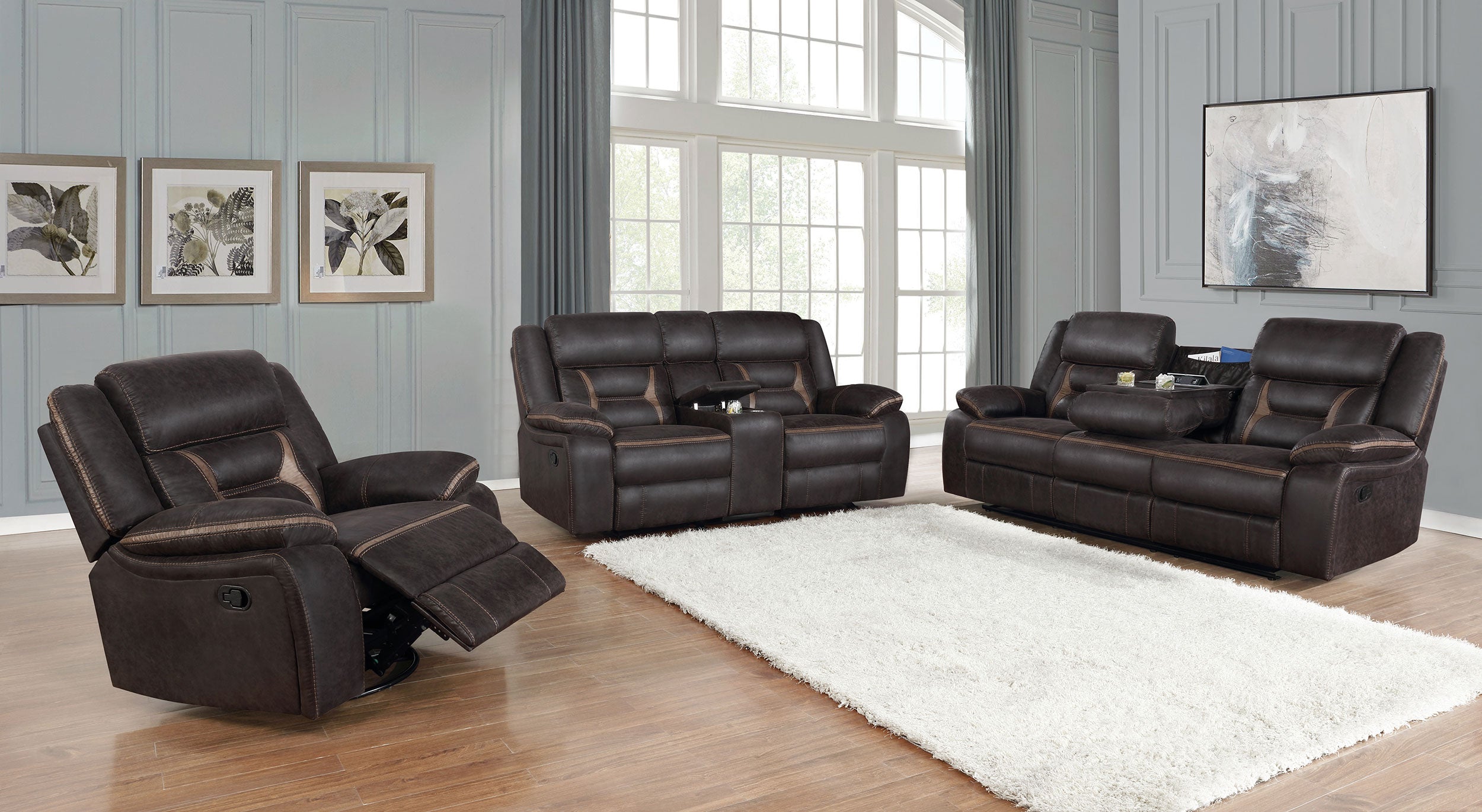 Greer Upholstered Motion Reclining Loveseat Brown-CoasterEveryday