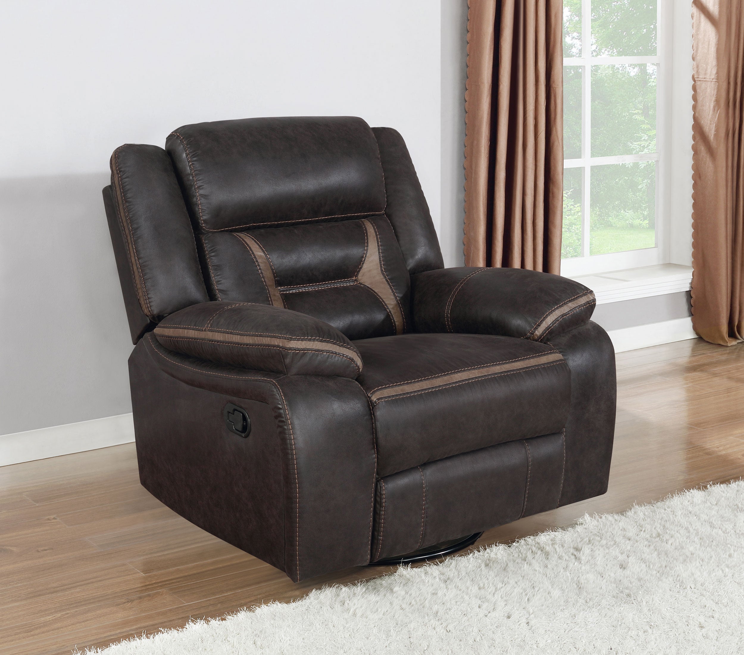 Greer Upholstered Swivel Glider Recliner Chair Brown-CoasterEveryday