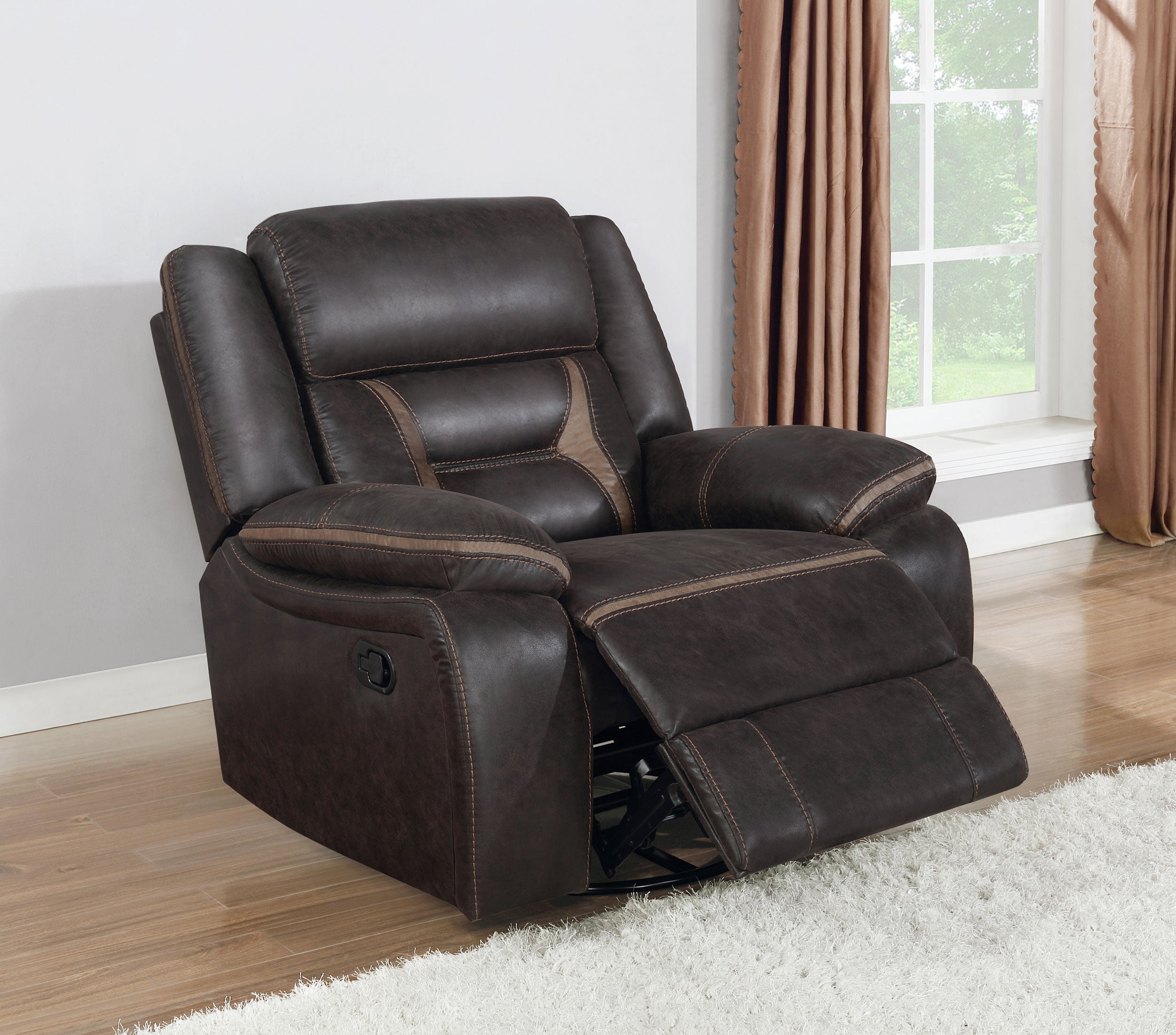 Greer Upholstered Swivel Glider Recliner Chair Brown-CoasterEveryday