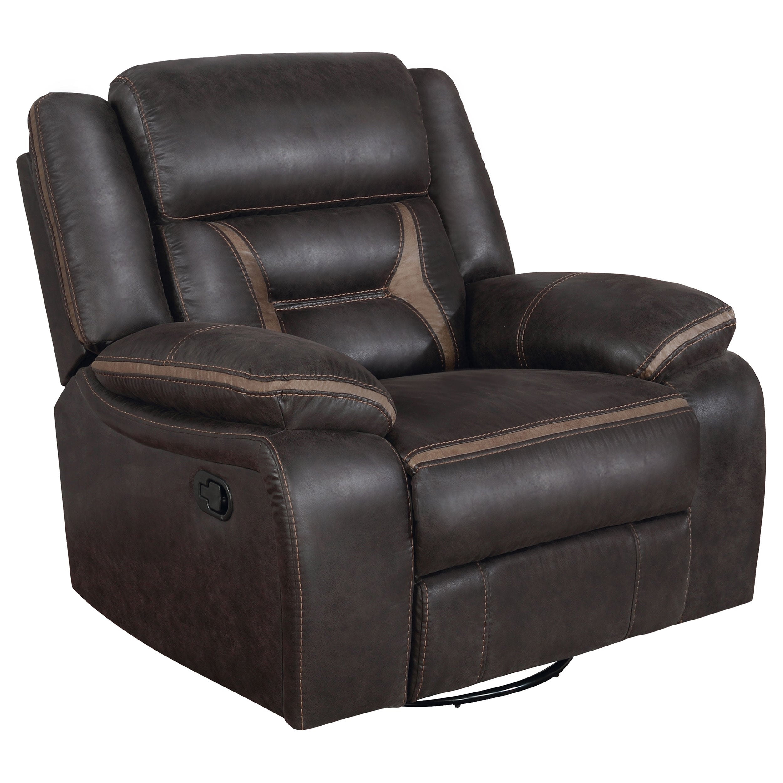 Greer Upholstered Swivel Glider Recliner Chair Brown-CoasterEveryday