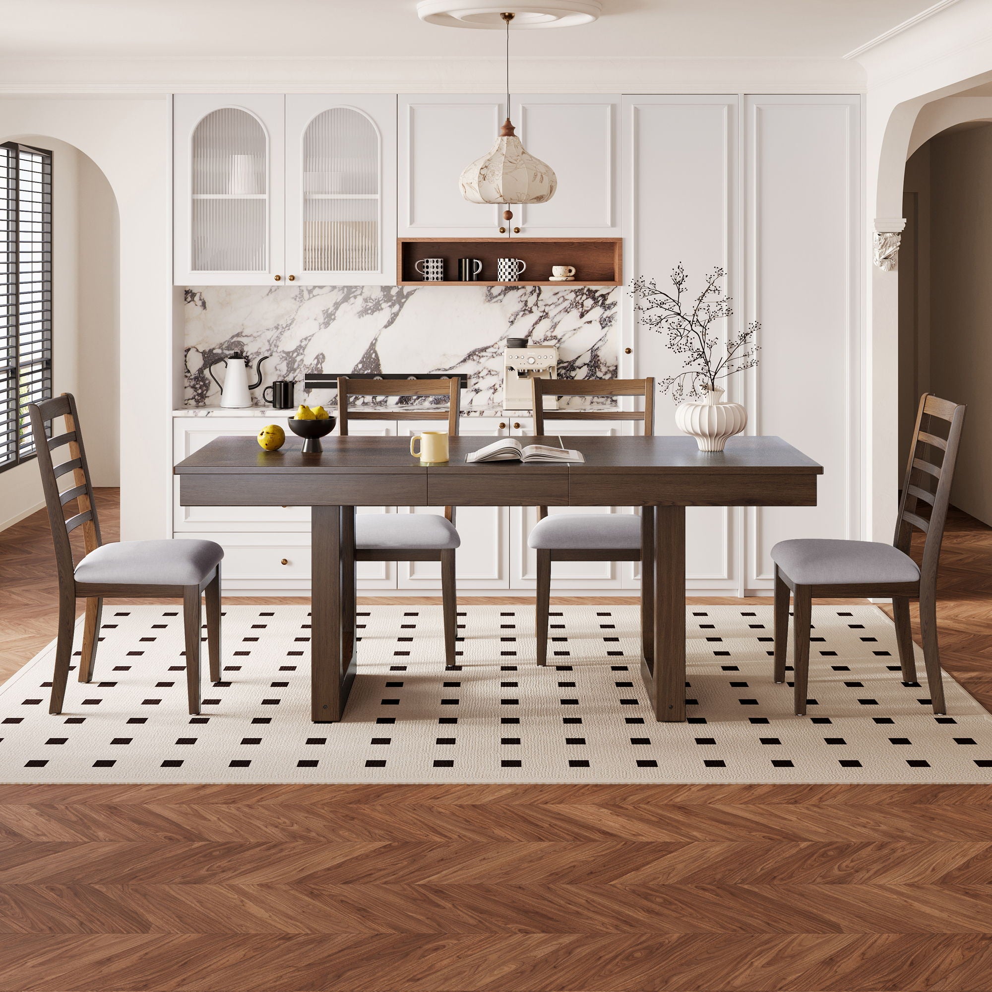 Farmhouse Wooden Kitchen Table With Removable Leaf