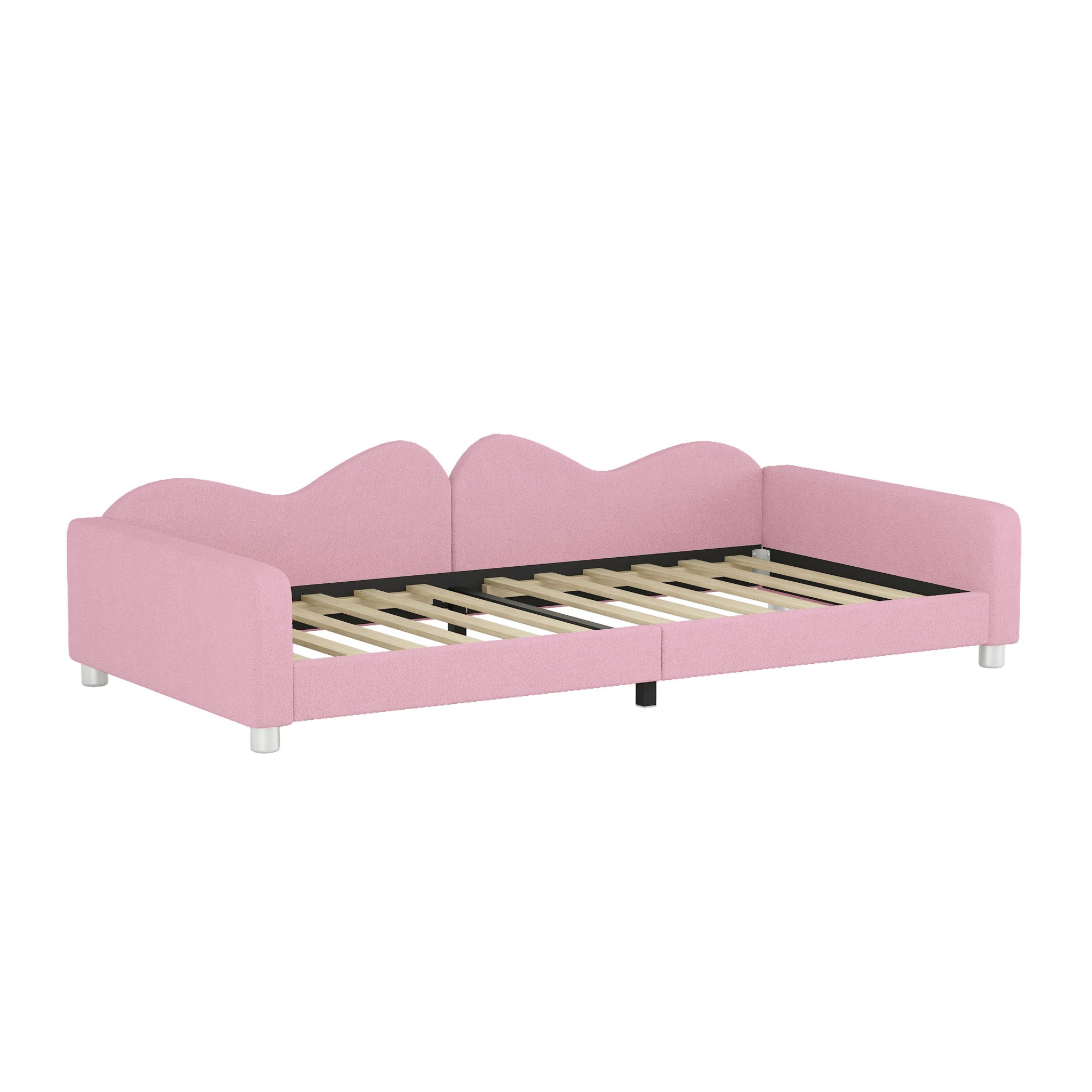 Upholstered Daybed, Sherpa Fabric Sofabed With Cloud-Shaped Backrest