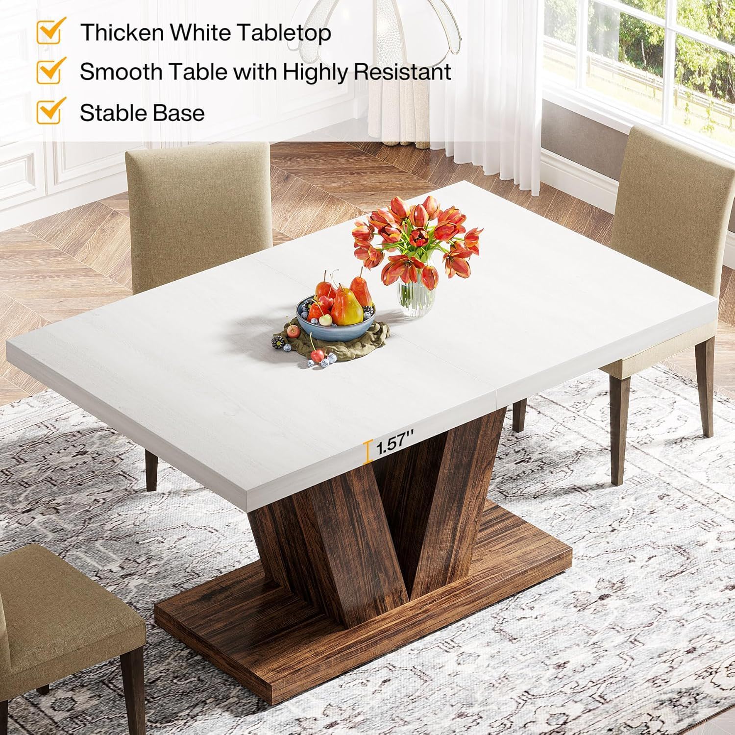 Dining Table With Pedestal Base For 4 - 6 People