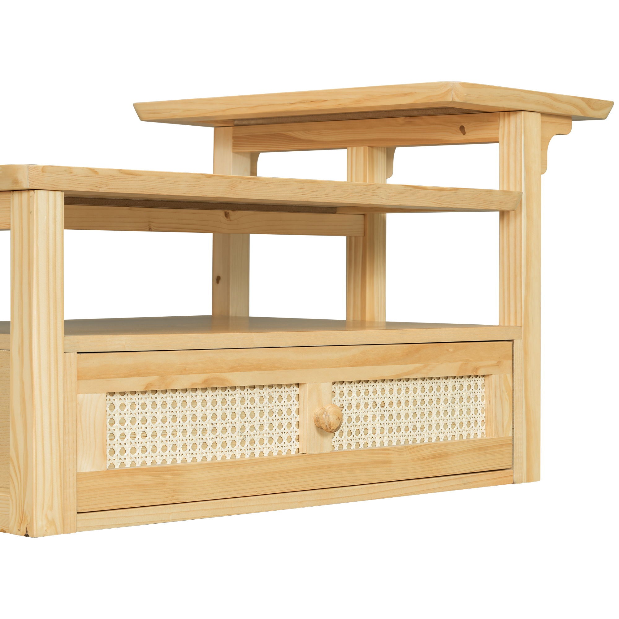 Coffee Table With 1 Storage Shelf, 2 Tabletops And 1 Rattan Drawer