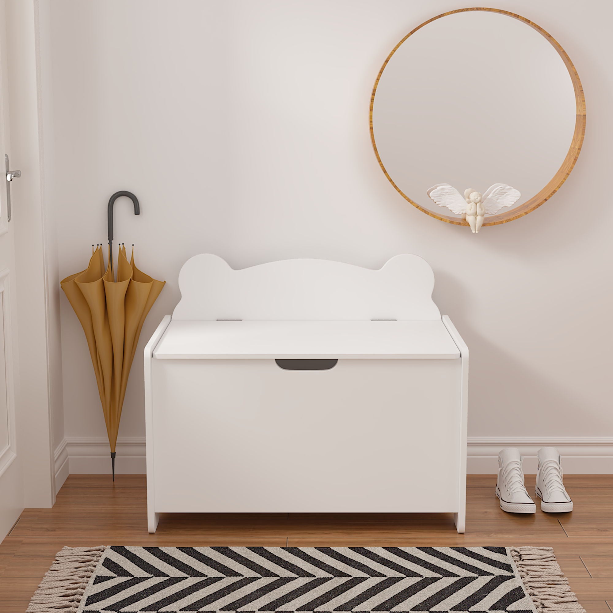 Toy Box With Bear Headboard, Organizer Storage Chest - White