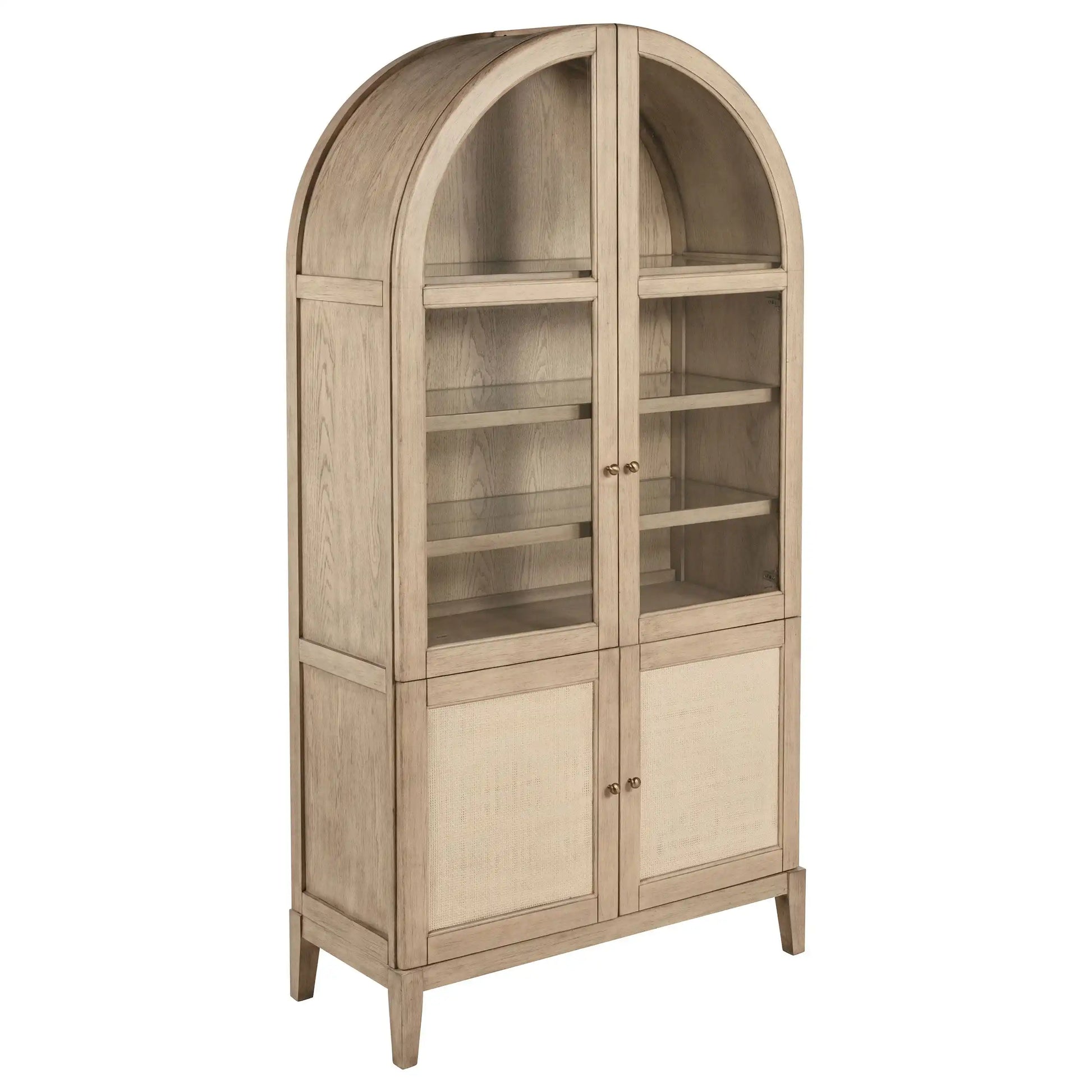 Kailani - 4-Door Cane Dining Vitrine Display Cabinet - Beige Oak - Best Buy Furniture