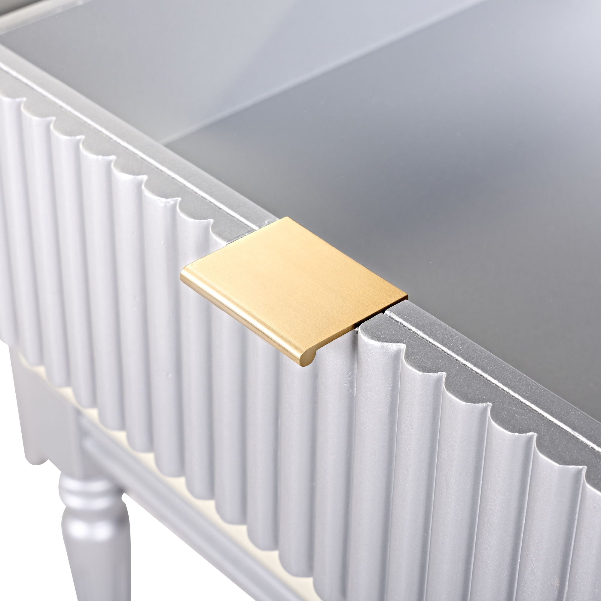 Luxury Vanity Desk With Round Mirror Height Adjustable Dressing Table Set Engineered Wood - Silver - Best Buy Furniture