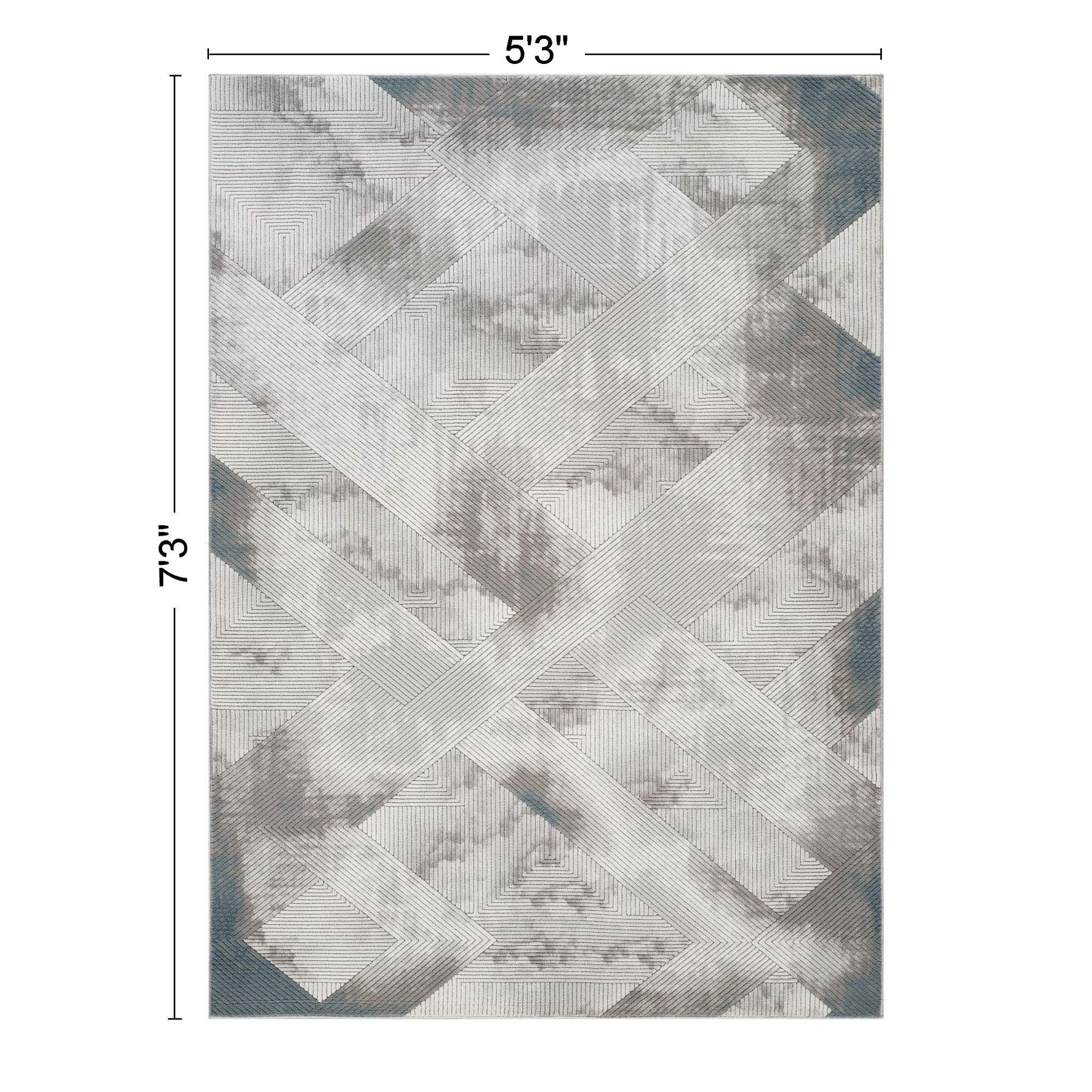 Geometrix - 5'3" X 7'3" Area Rug With Geometric 3D Effect - Ivory / Gray