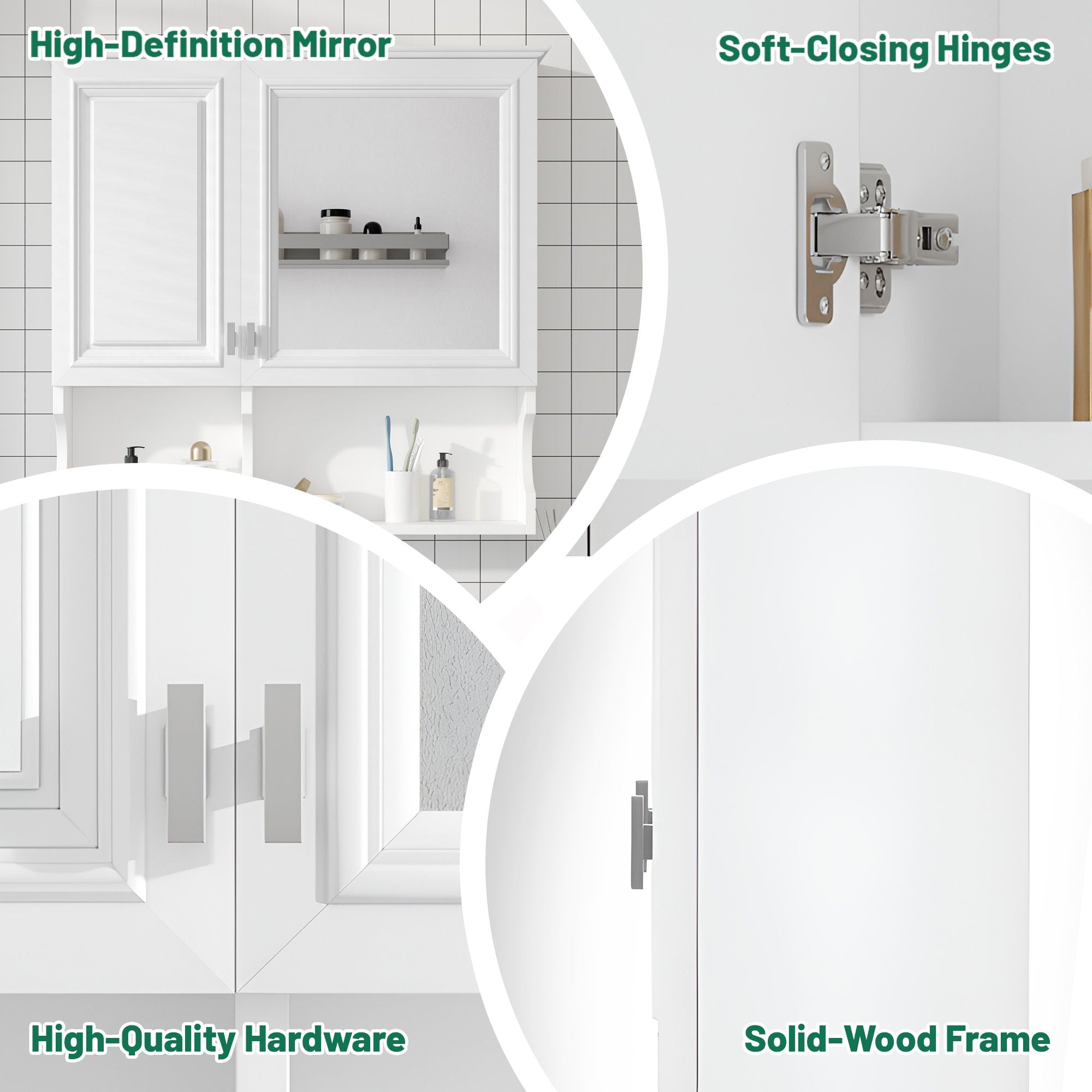 Wall Mounted Mirror Medicine Cabinet, Bathroom Storage With Doors And Open Shelves