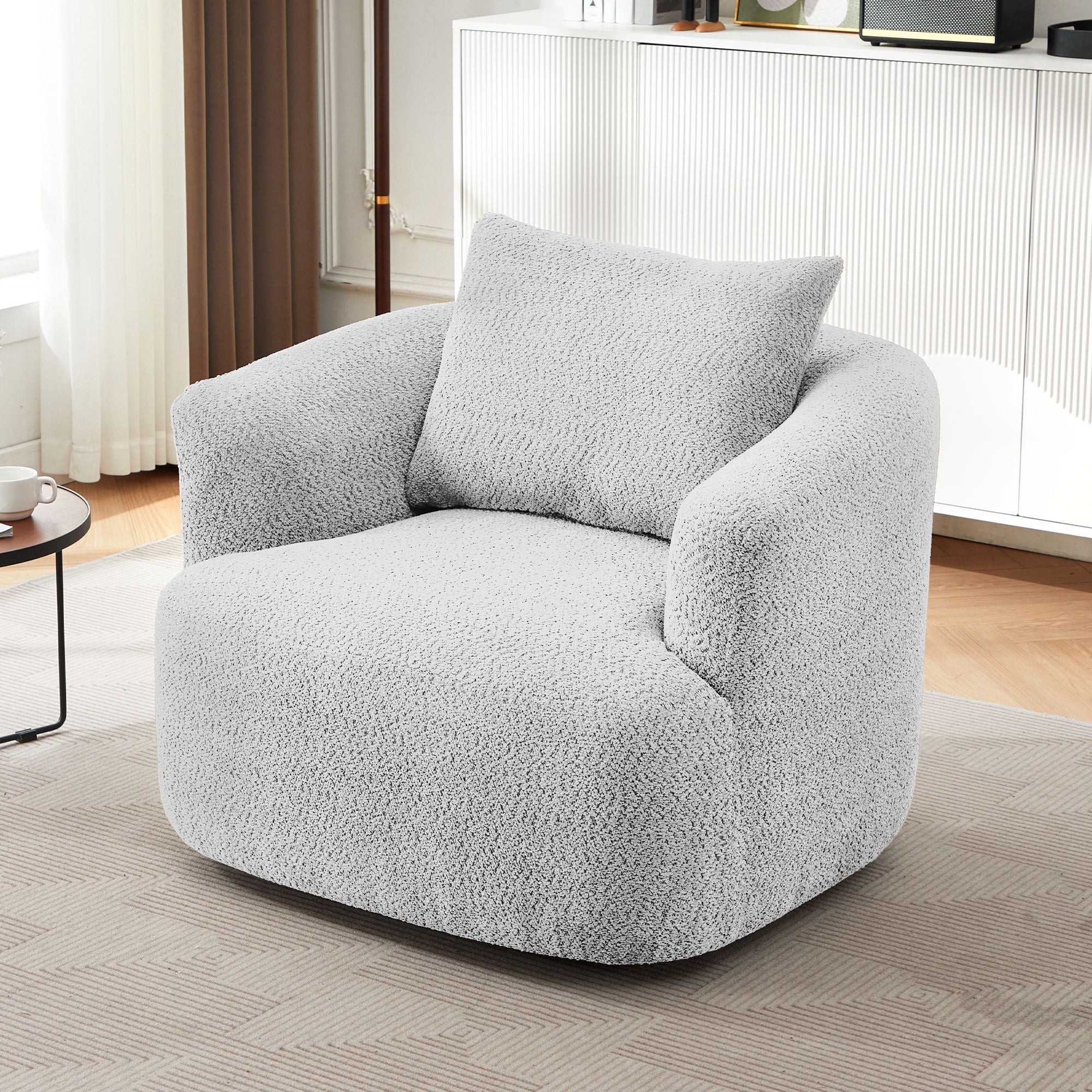 360° Swivel Barrel Sofa Chair With Throw Pillow, Chenille Upholstered Accent Chair