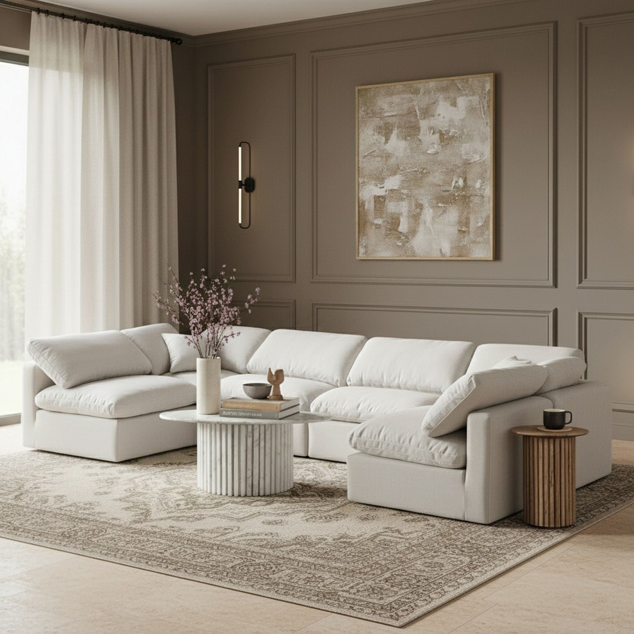 Indulge - Linen 6 Piece Modular U-Shaped Sectional - White