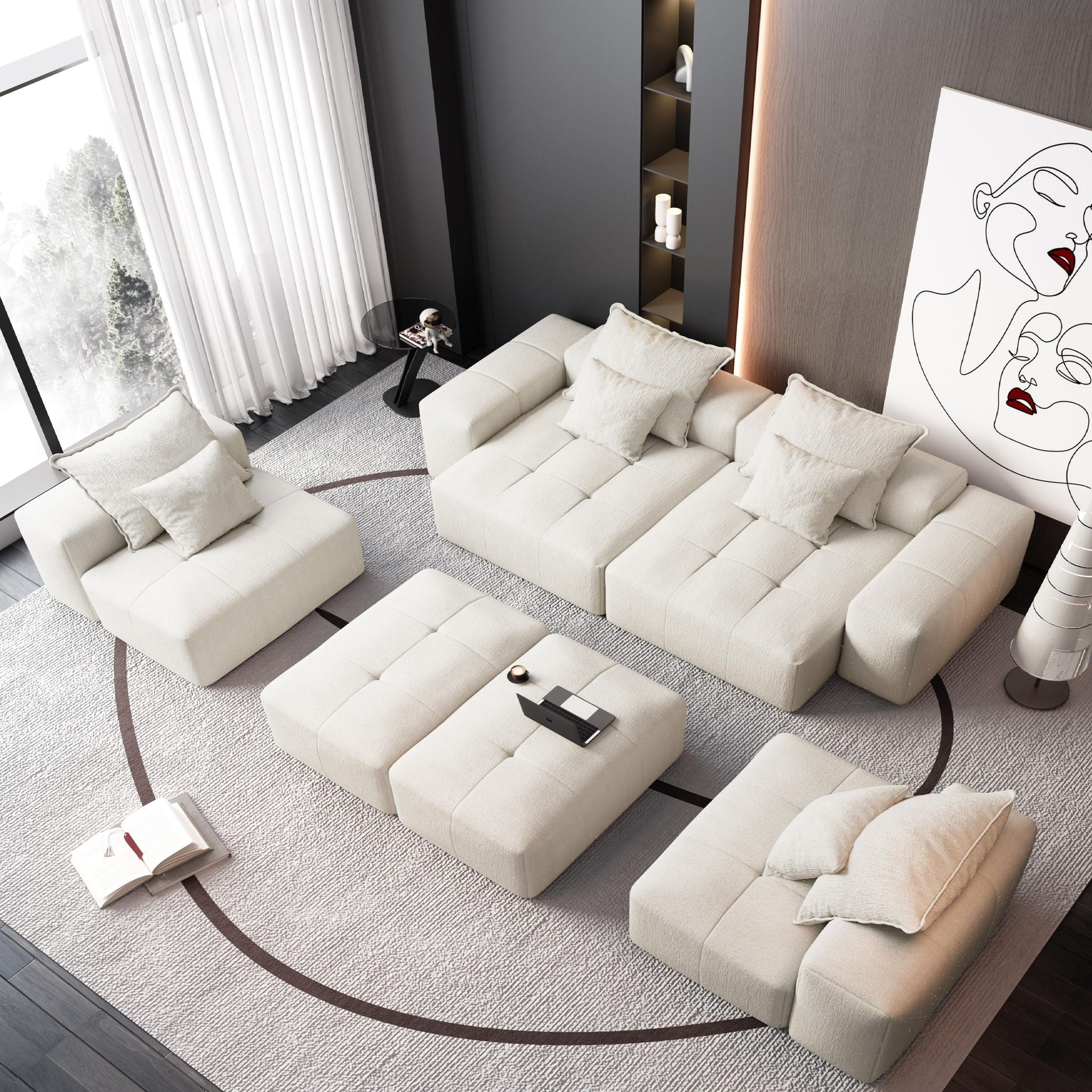 Modern Oversized Diy Combination Modular Sectional Sofa With Pillows