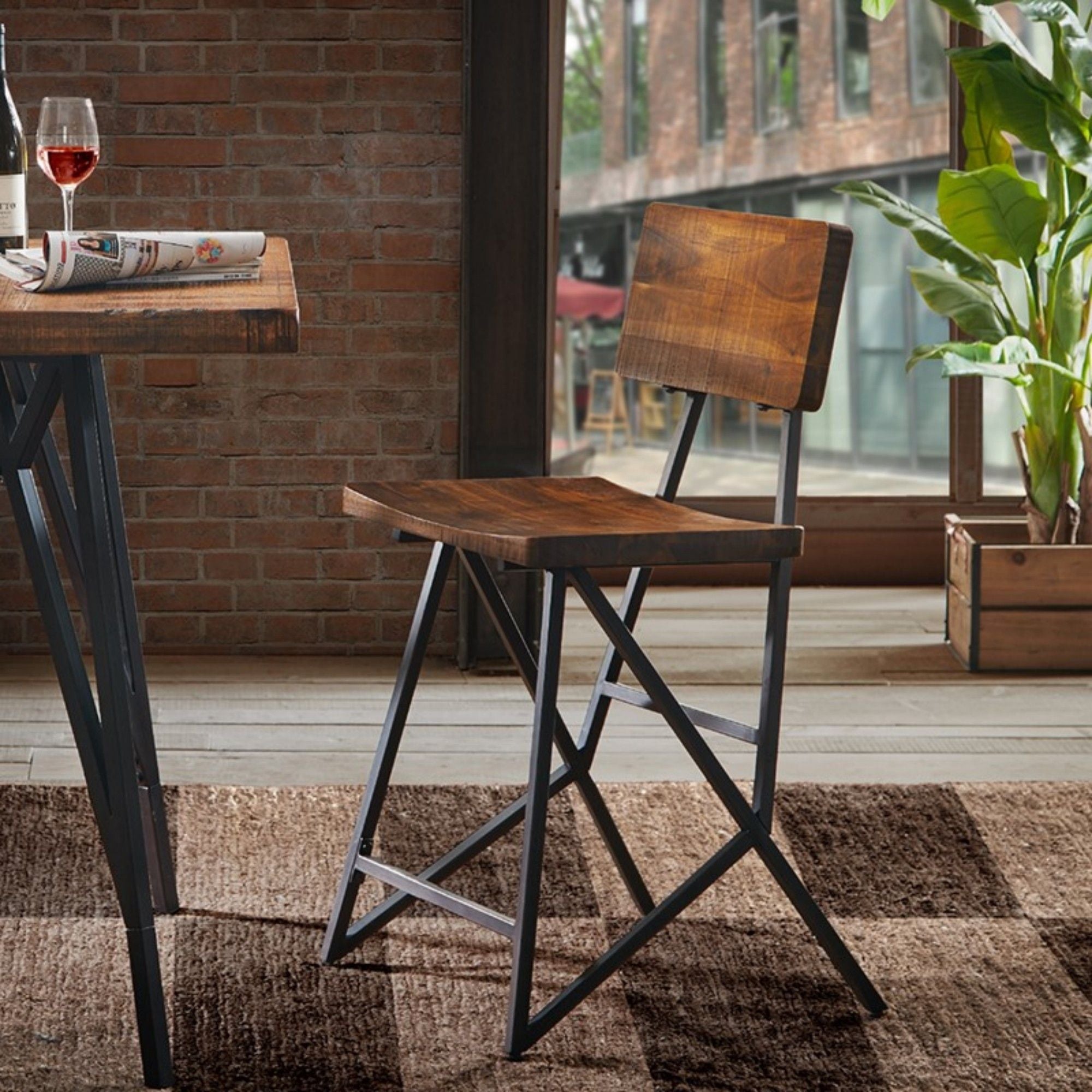 Trestle Counter Stool With Reclaimed - Reclaimed Brown / Gun Metal