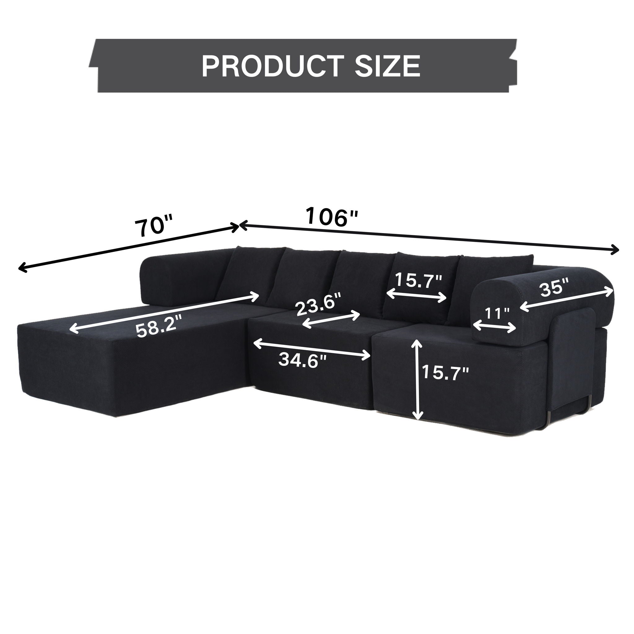 Modular L-Shaped Sectional Sofa With Deep Seat, Movable Chaise & 5 Pillows