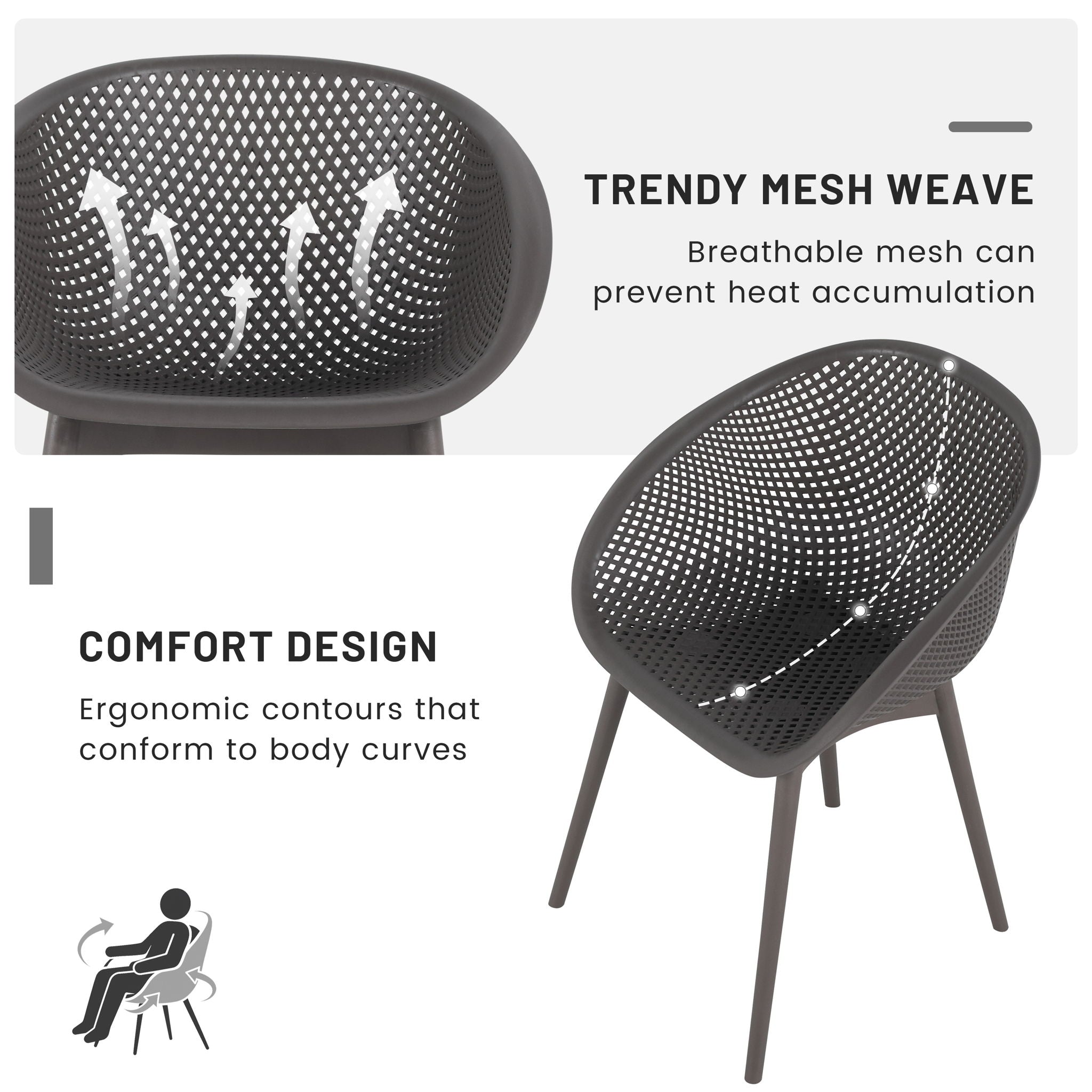 2 Piece Durable Single Chair With Mesh Hollow Out Design
