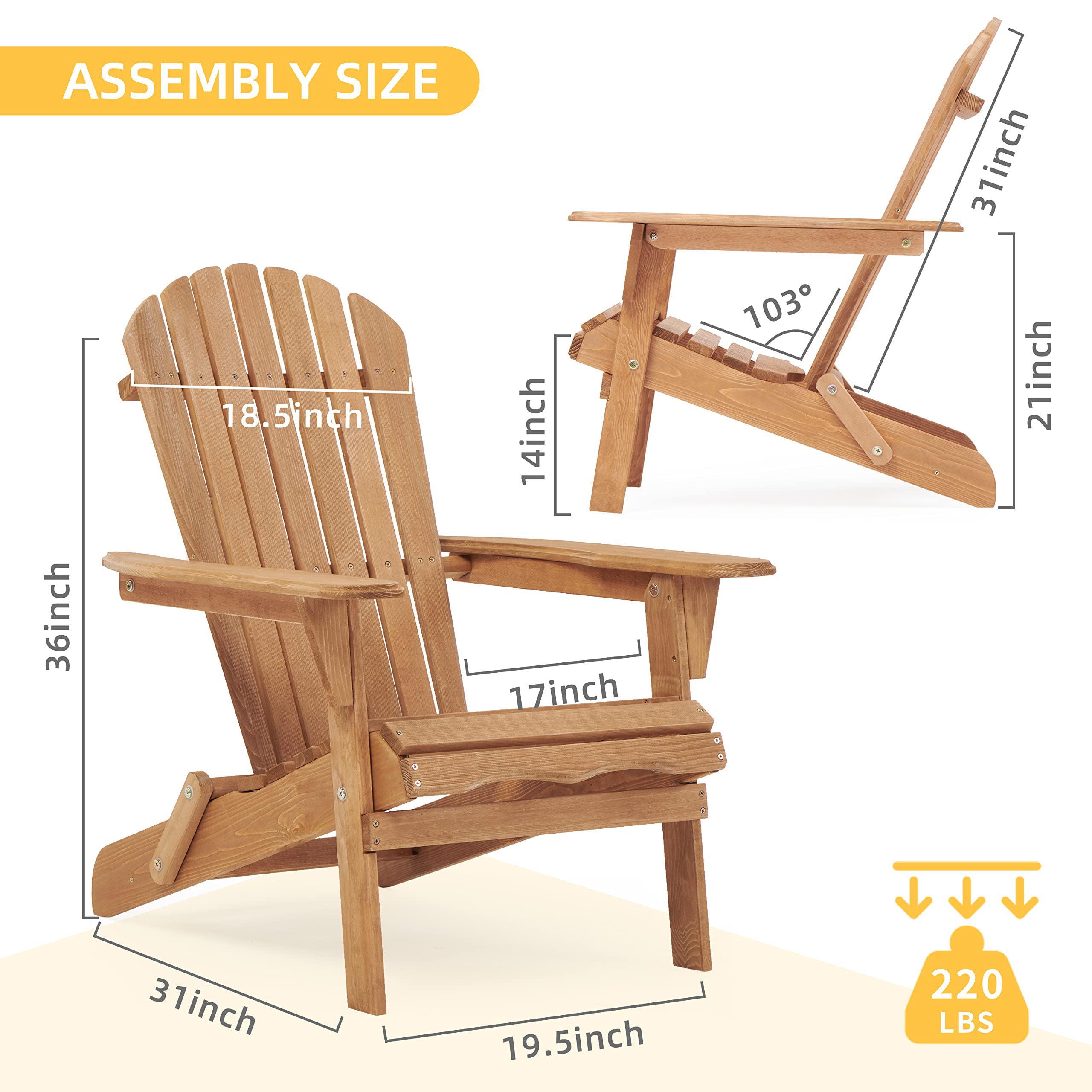 Foldable Hemlock Wood Adirondack Chair -Set of 2 Chairs