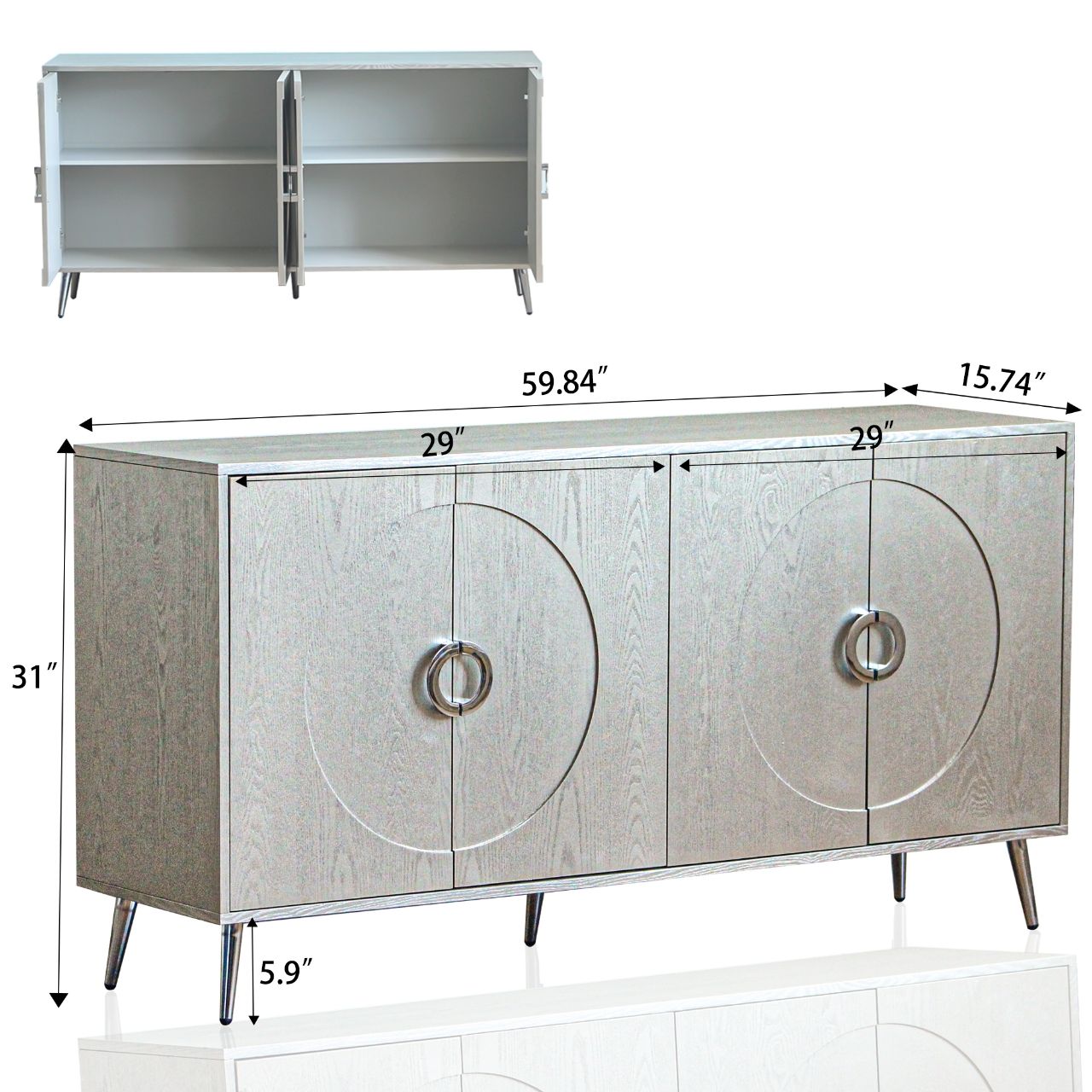 Modern Lacquered 4 Door Wooden Cabinet Sideboard Buffet Server Cabinet Storage Cabinet, For Living Room, Entryway, Hallway, Office, Kitchen And Dining Room