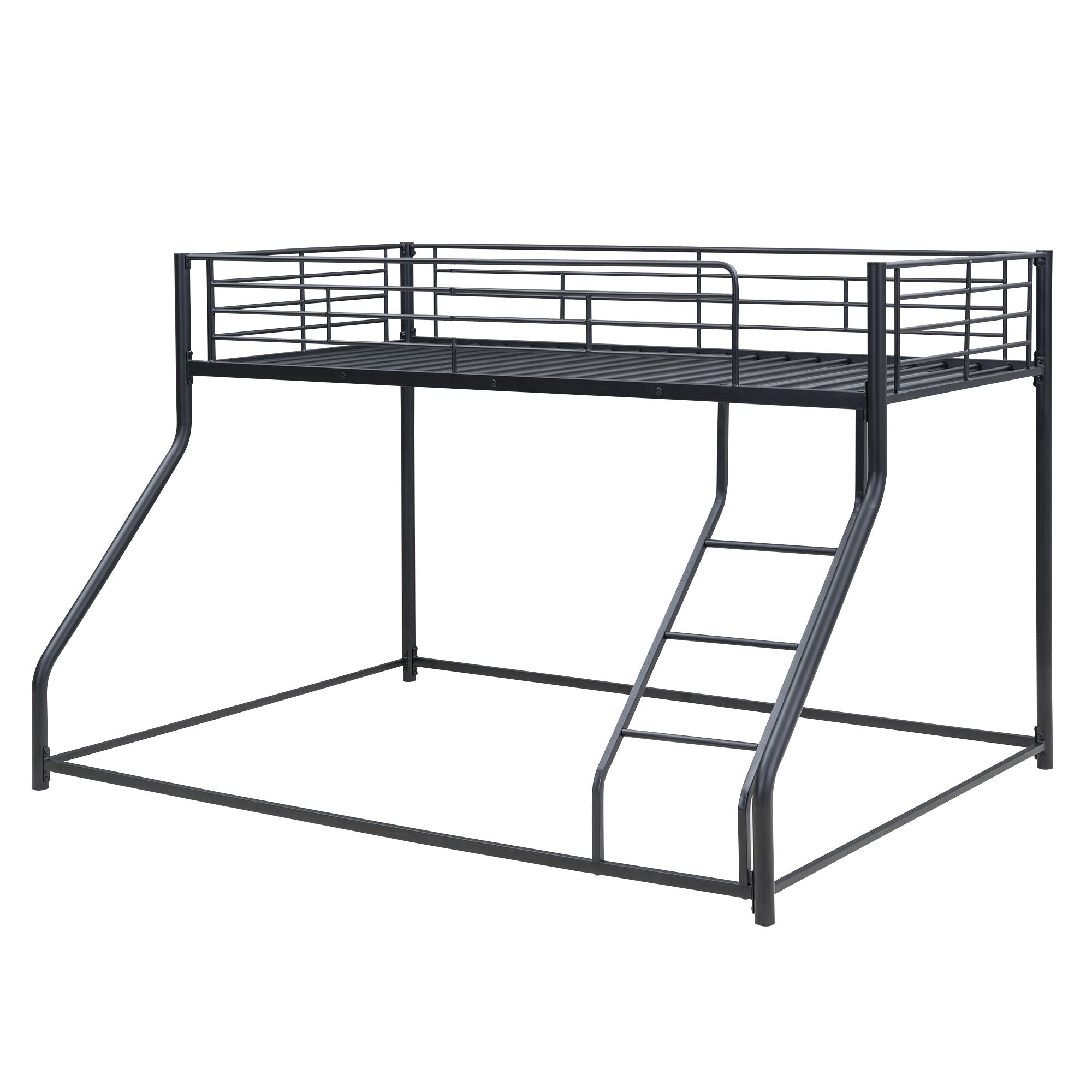 Metal Floor Bunk Bed With Sloped Ladder, Space Saving Design
