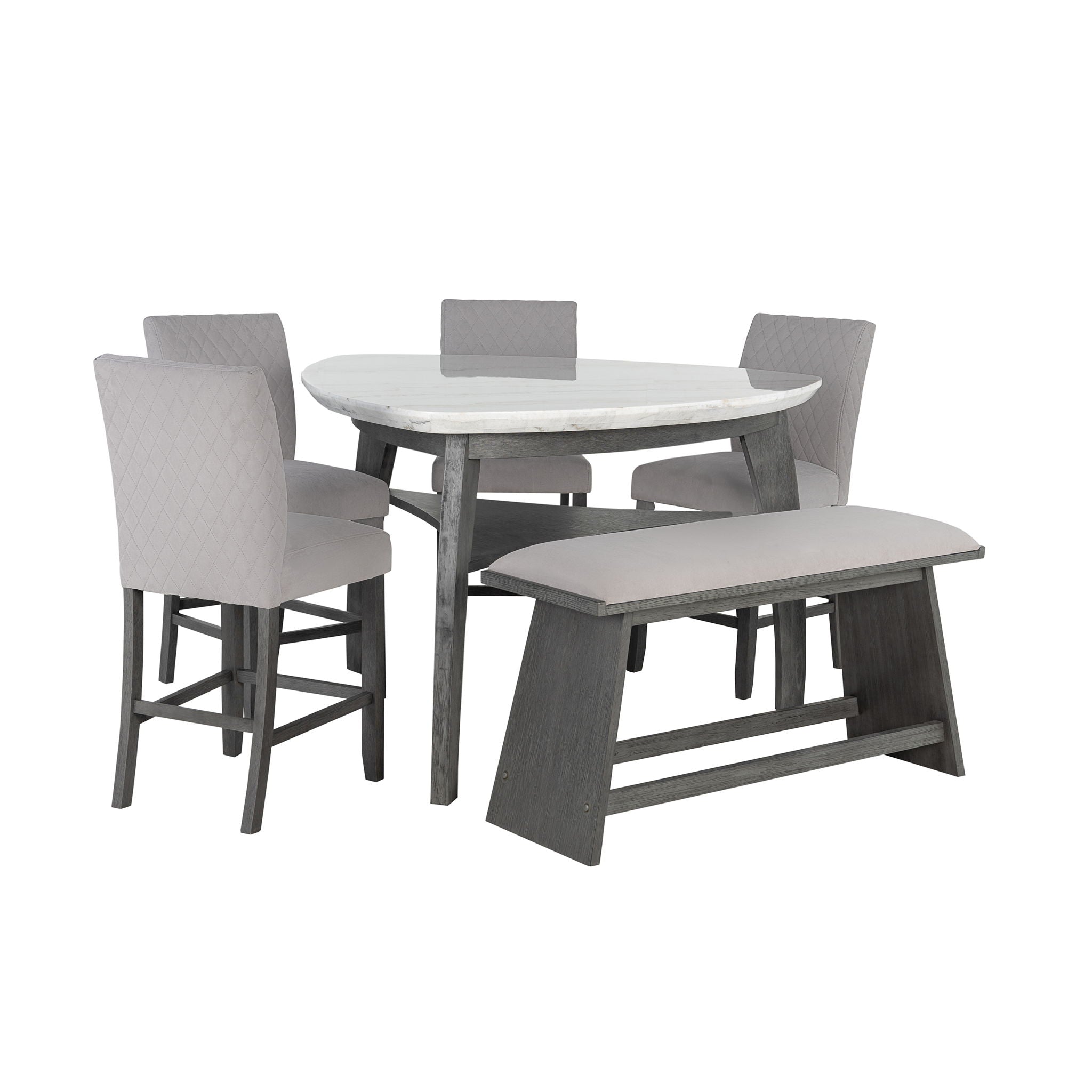 Jasmine - Bar Table With Arched Legs And Marble Top, Triangular Shape - Gray