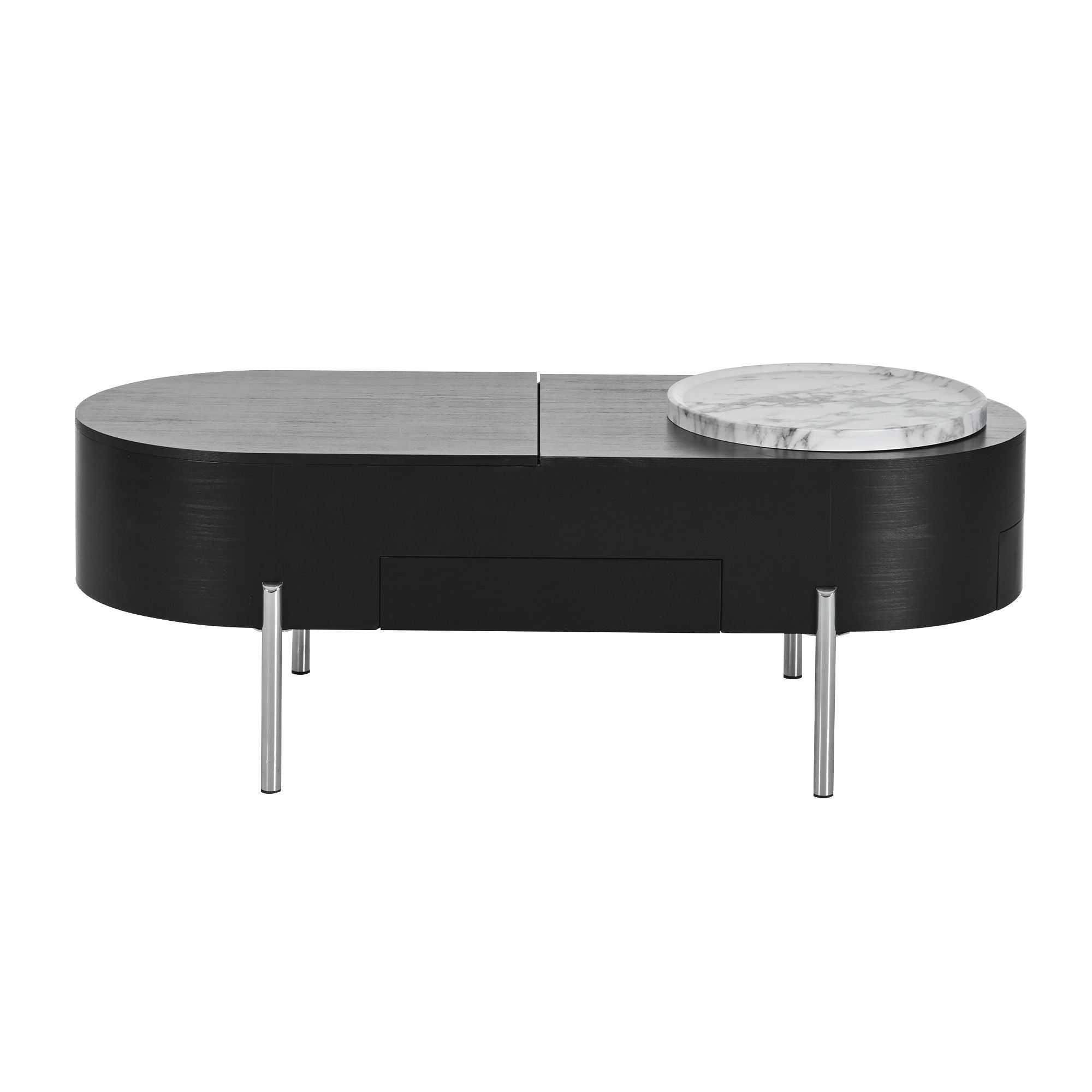 Lift Top Coffee Table With 360 Degree Marble Patterned Rotating Tray