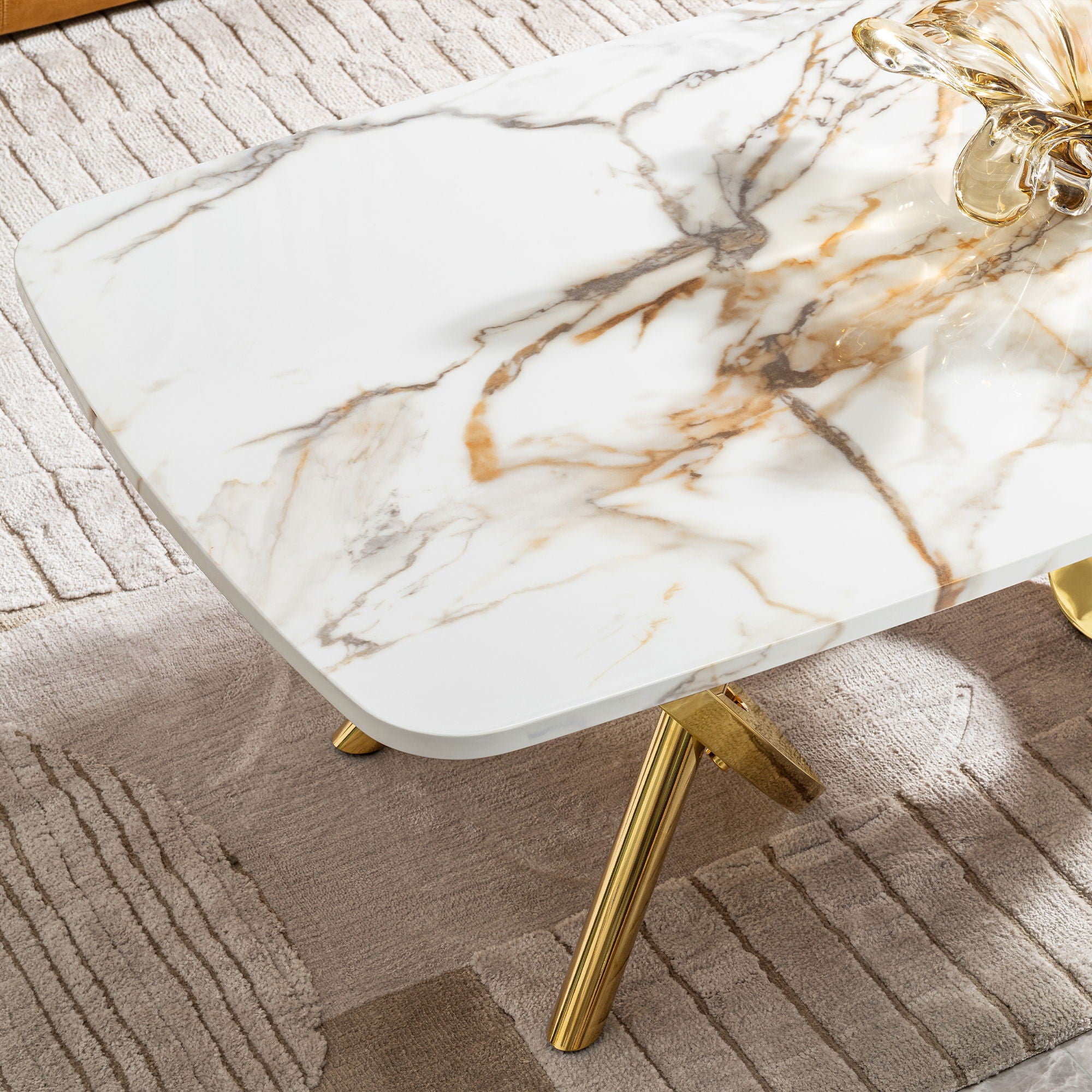 Contemporary Marble Pattern Top Table With Stainless Steel Base