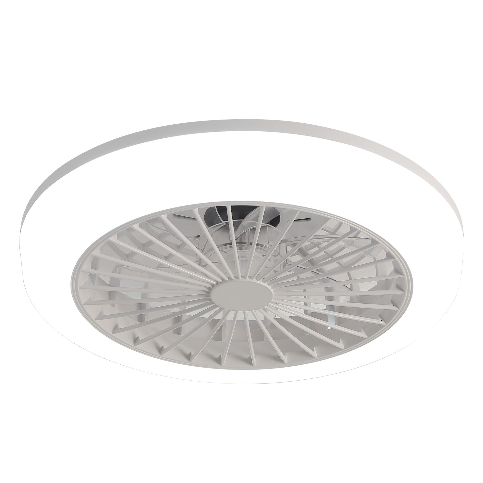 Enclosed Ceiling Fan With Light And Remote, Flush Mount Bladeless Low Profile - White