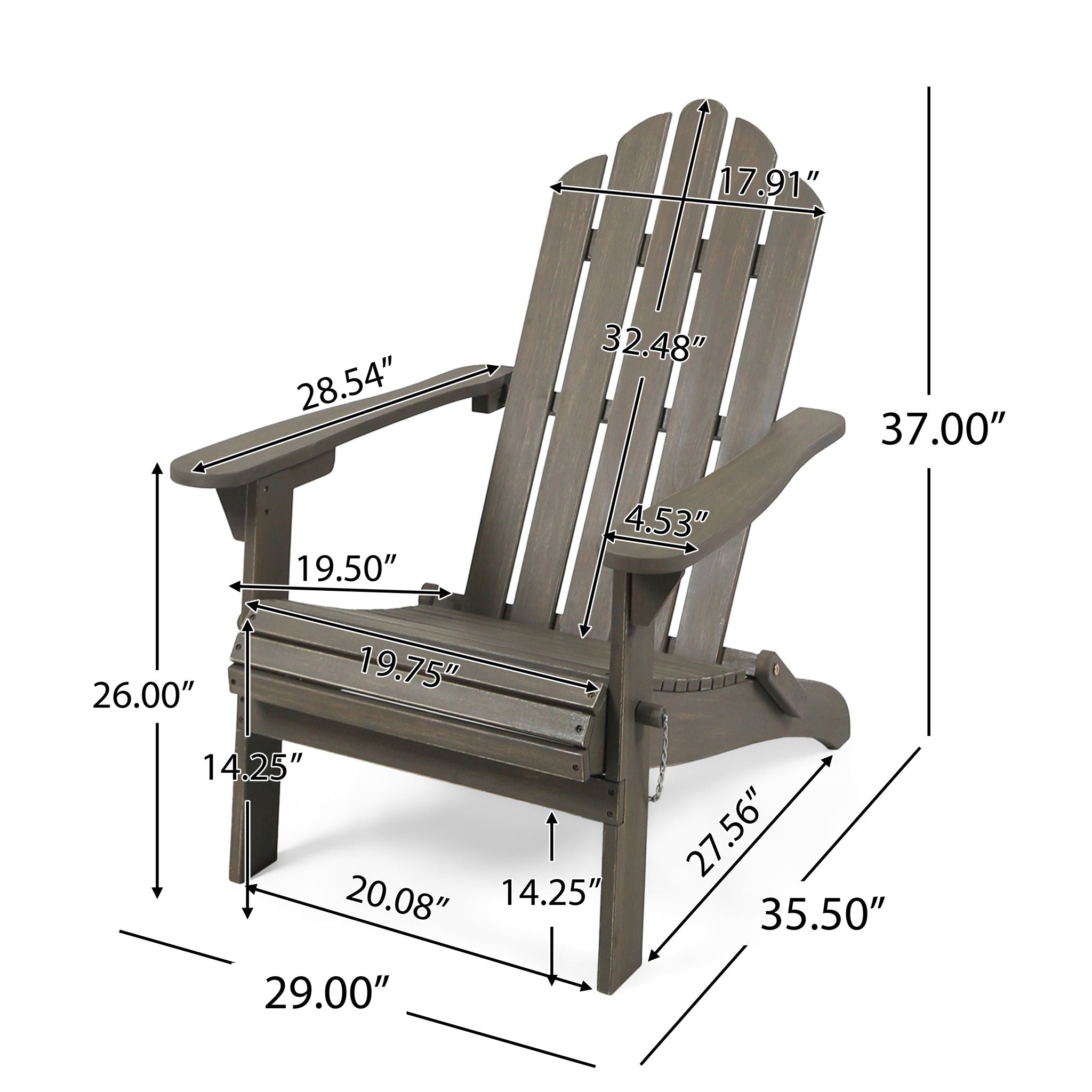 Outdoor Foldable Adirondack Chair With Hand Crafted Details - Gray