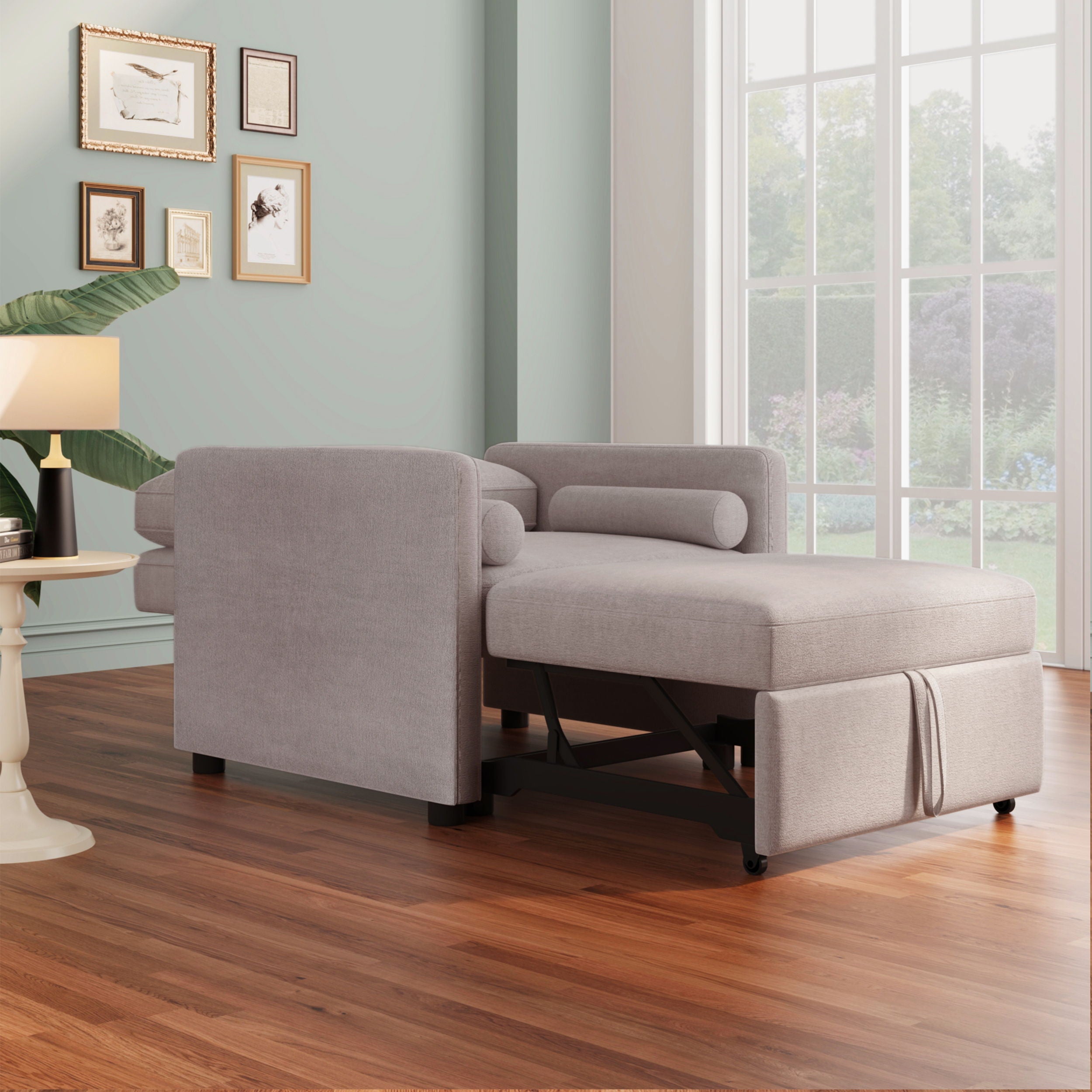 3 In 1 Convertible Sleeper Chair With Adjustable Backrest, Lounger Chair Turns Into Bed