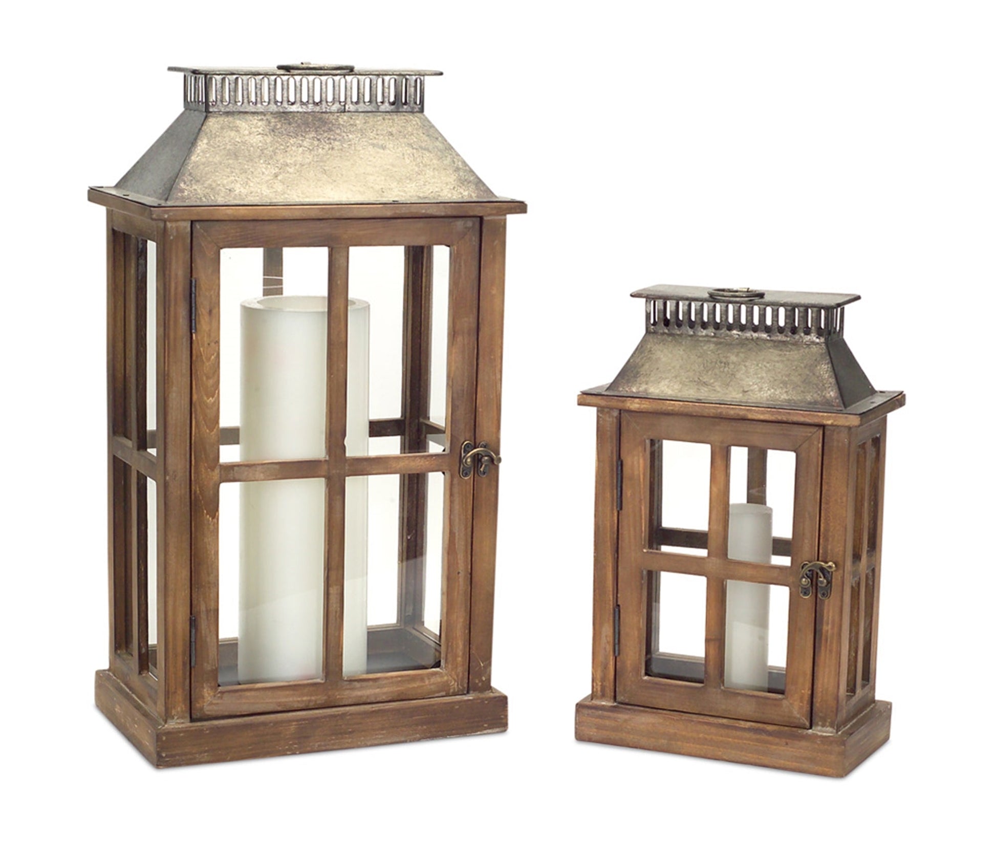 Rustic-wood-floor-lantern-with-galvanized-metal-lid-(set-of-2)-Outdoor-Lighting