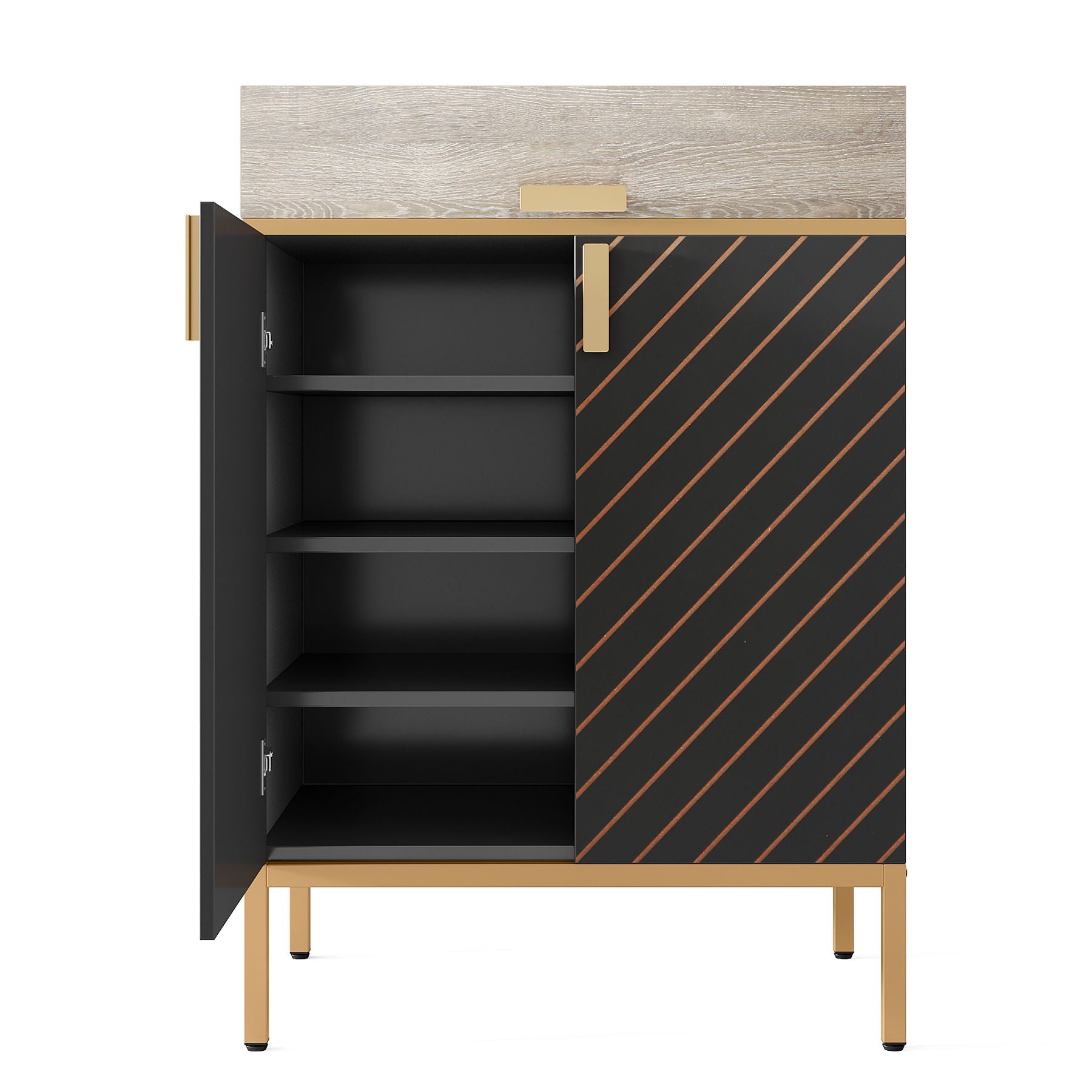 4 Tier Entryway Shoe Cabinet With Doors - Gray / Gold