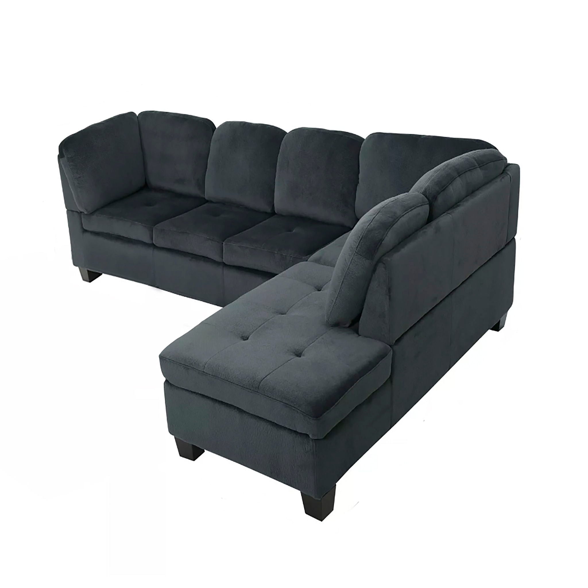 Modern L Shaped Fabric Sectional Sofa With Tufted Detail - Charcoal
