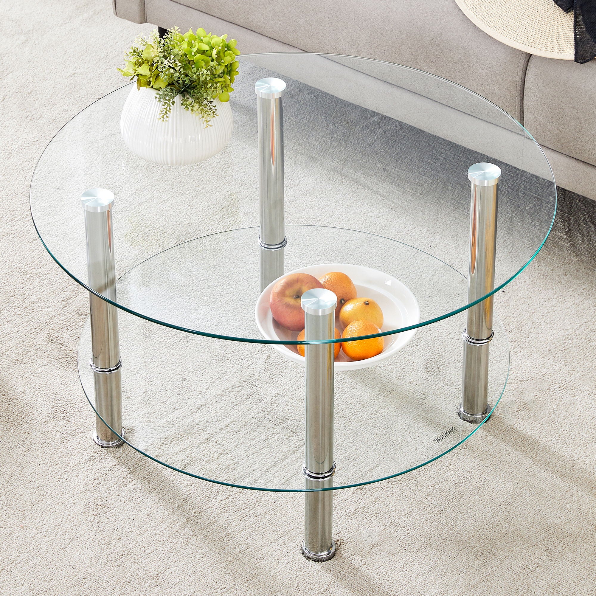 Contemporary Minimalist Double Layer Tempered Glass Coffee Table