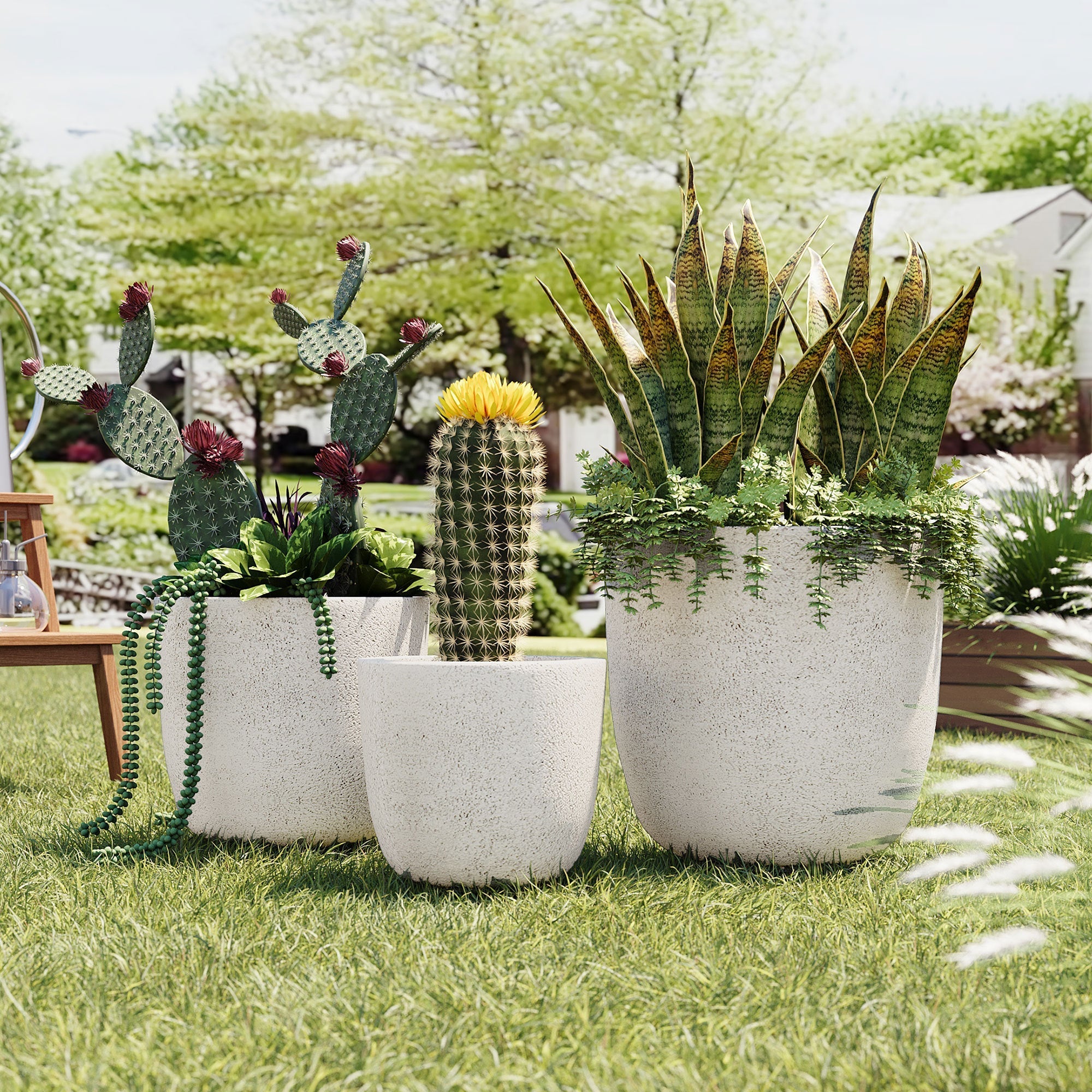 U_Style Lightweight Matte Textured MGO Outdoor Indoor Flower Pot Set of 3