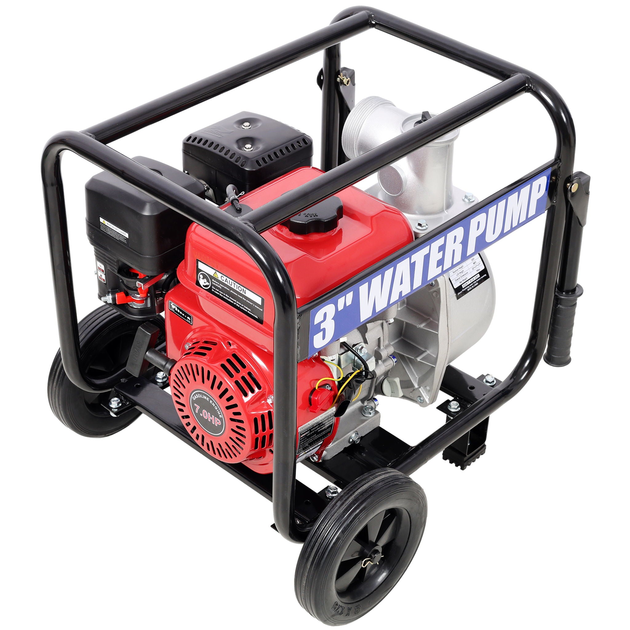 Gas Engine Powered Water Pump 3" Inlet & Outlet 7Hp 212Cc Epa Certified With Wheels And Handle - Black / Red