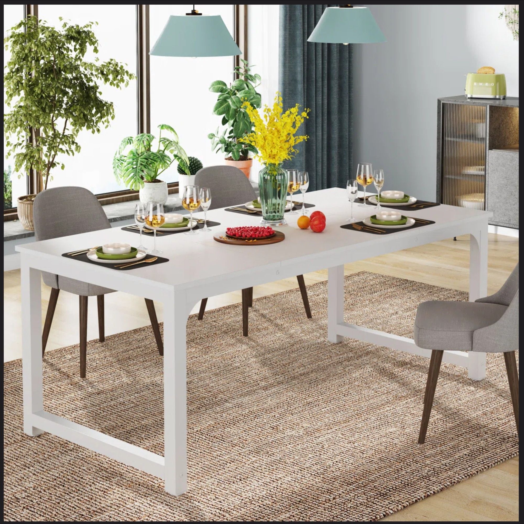 Executive Desk, Large Office Computer Workstation With Thick Frame - White