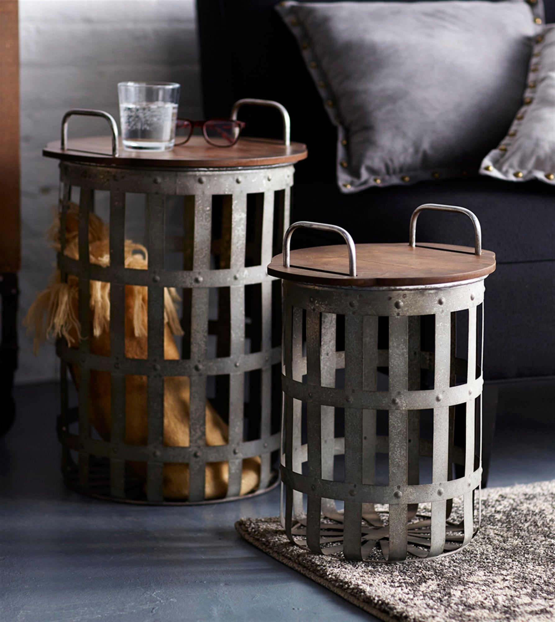 Metal-and-Wood-Side-Basket-Tables-(Set-of-2)-Accent-Tables