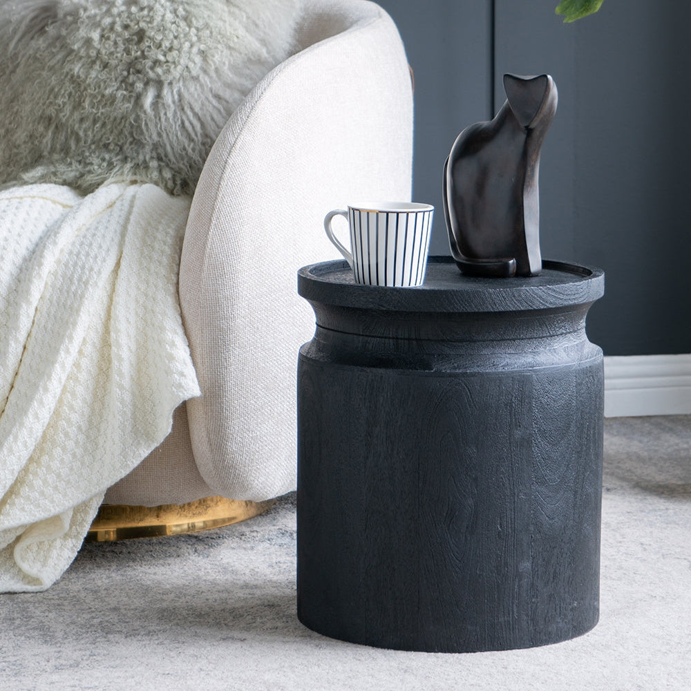 Black Wooden Cylinder Side Table
