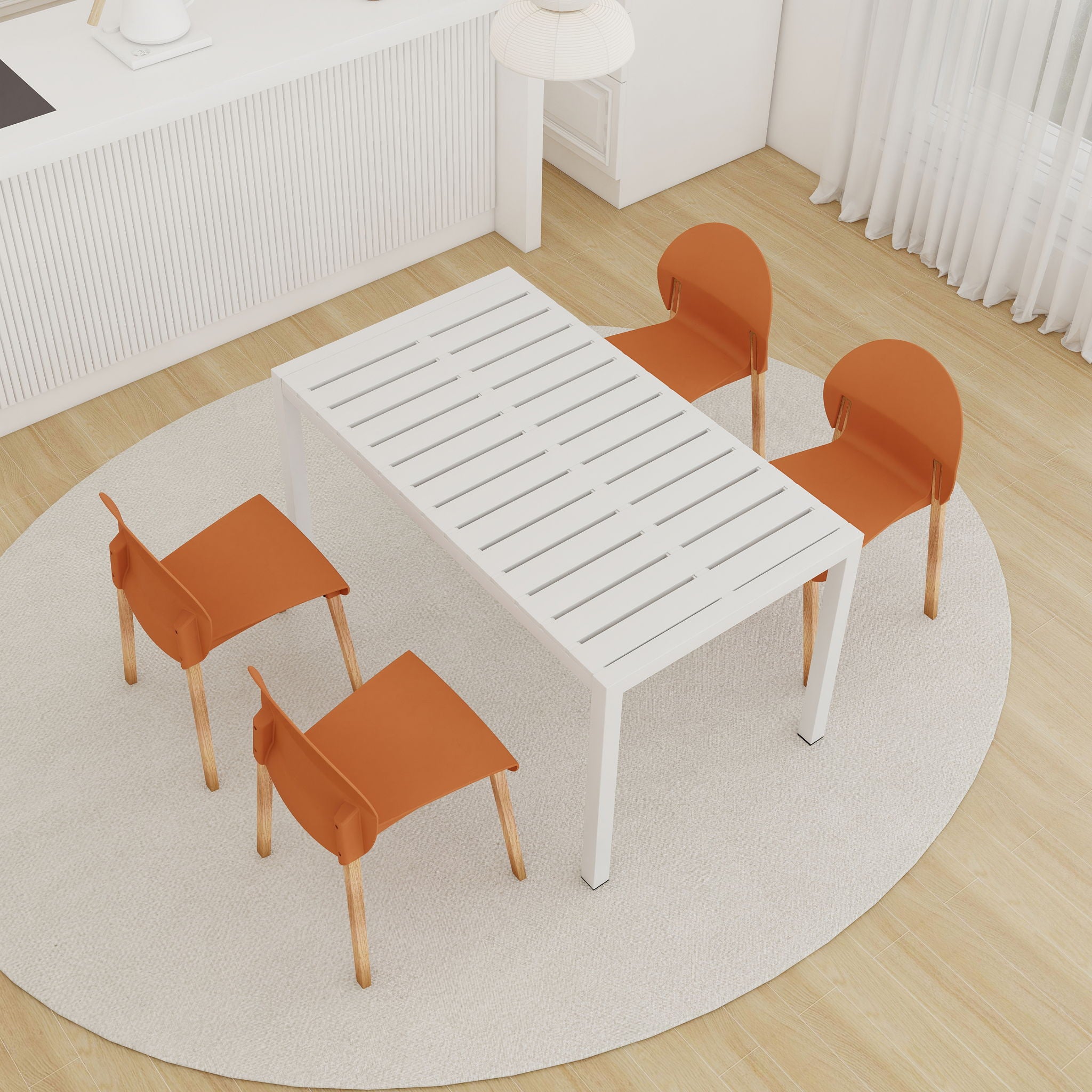 4 Piece Set Of Single Chairs With Long Table