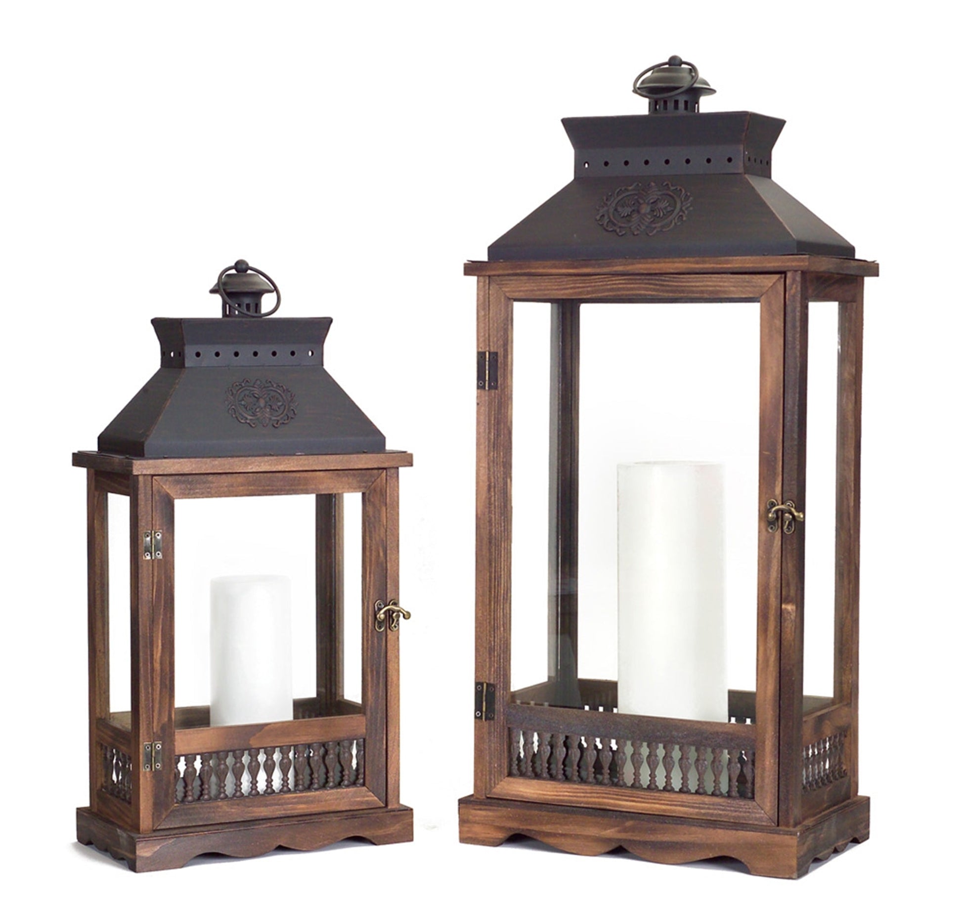 Ornate-Wood-and-Metal-Lantern-(Set-of-2)-Outdoor-Lighting