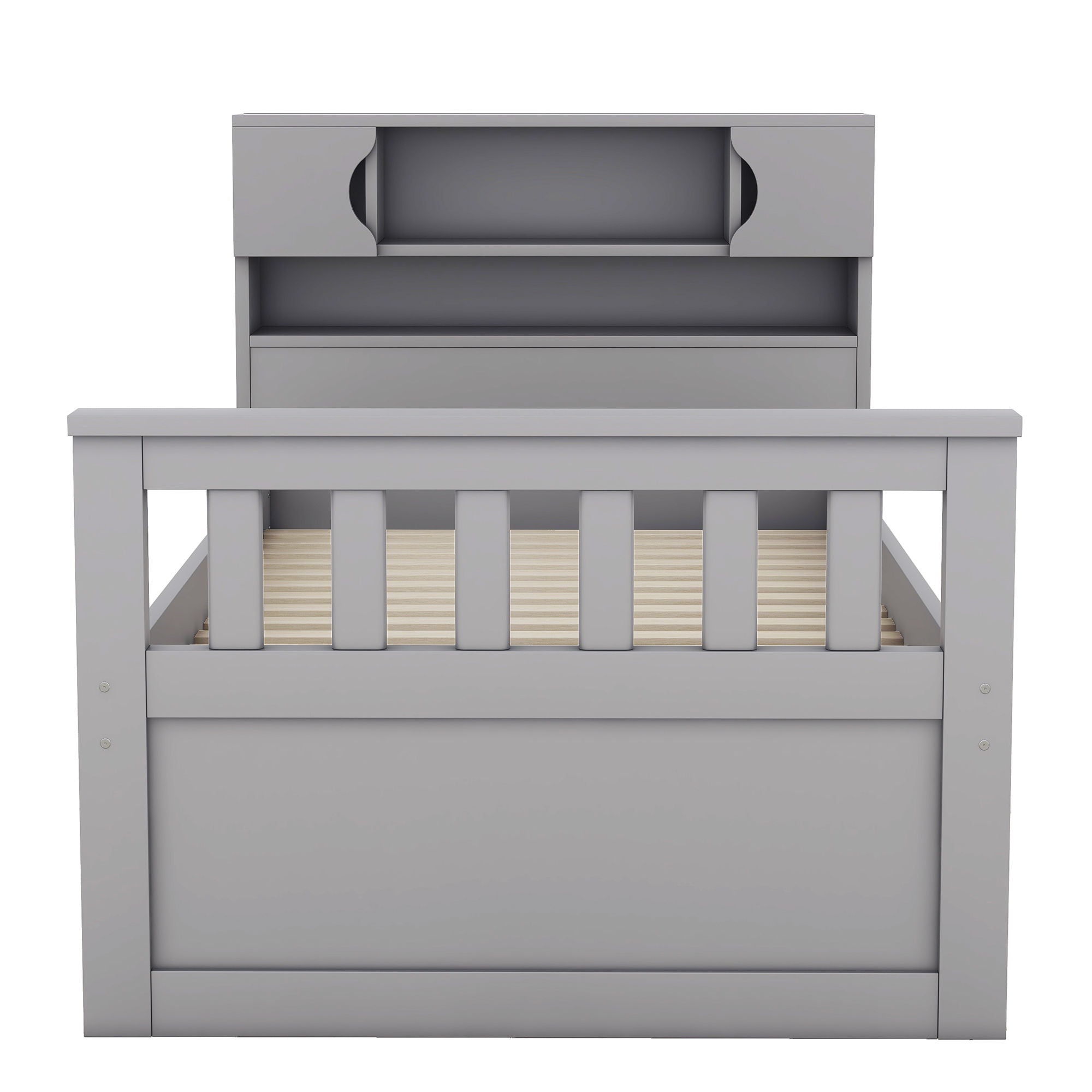 Captain Platform Bed Frame With Storage Bookcases, Shelves, And 4 Drawers