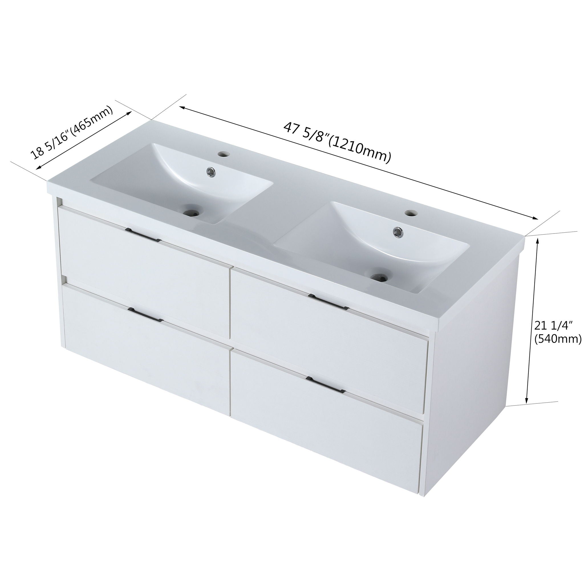 Modern Floating Bathroom Vanity With Dual Resin Sink, Soft Close Drawers